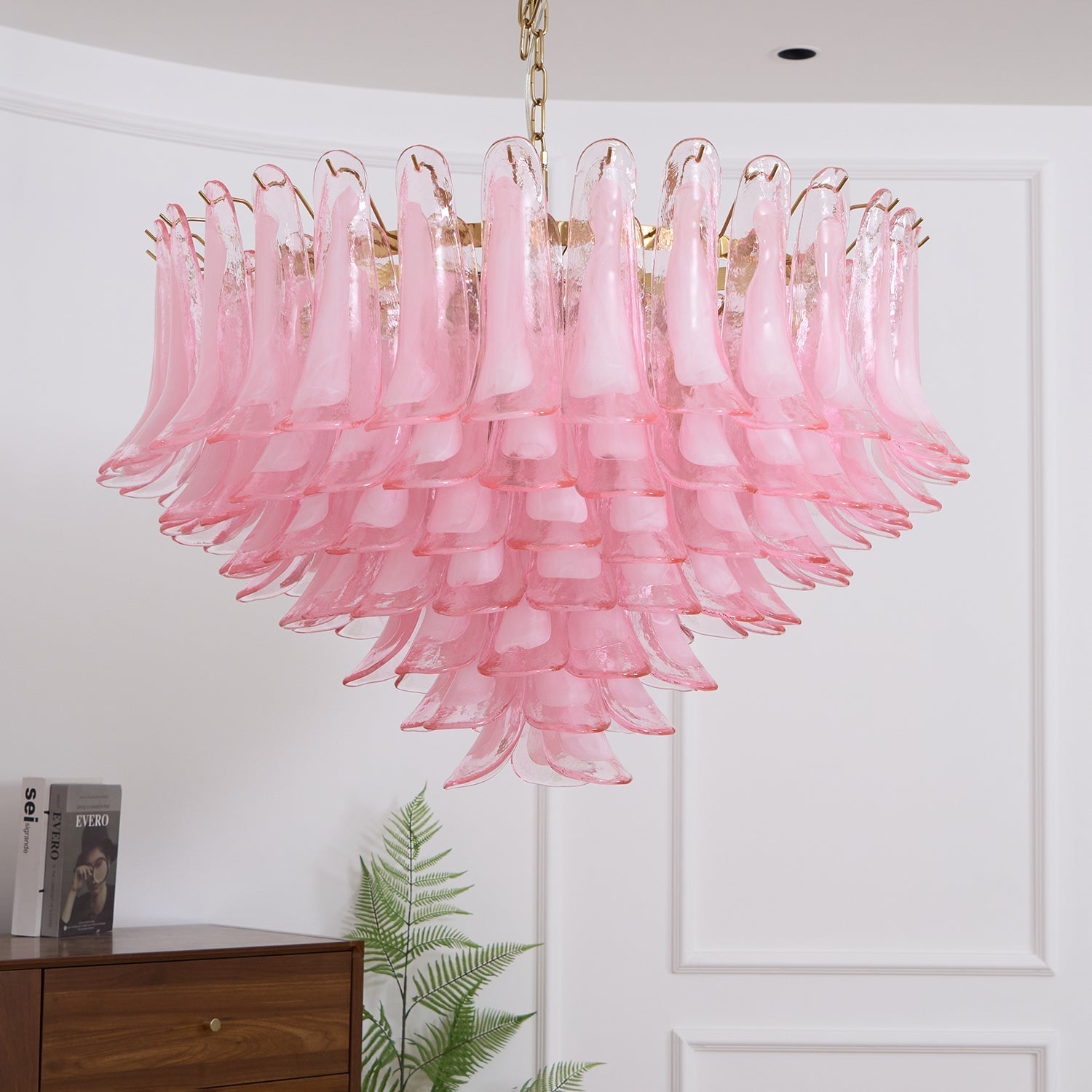 Aurora Chandelier Blush Pink Murano Glass Petals Elegant - Letslighting