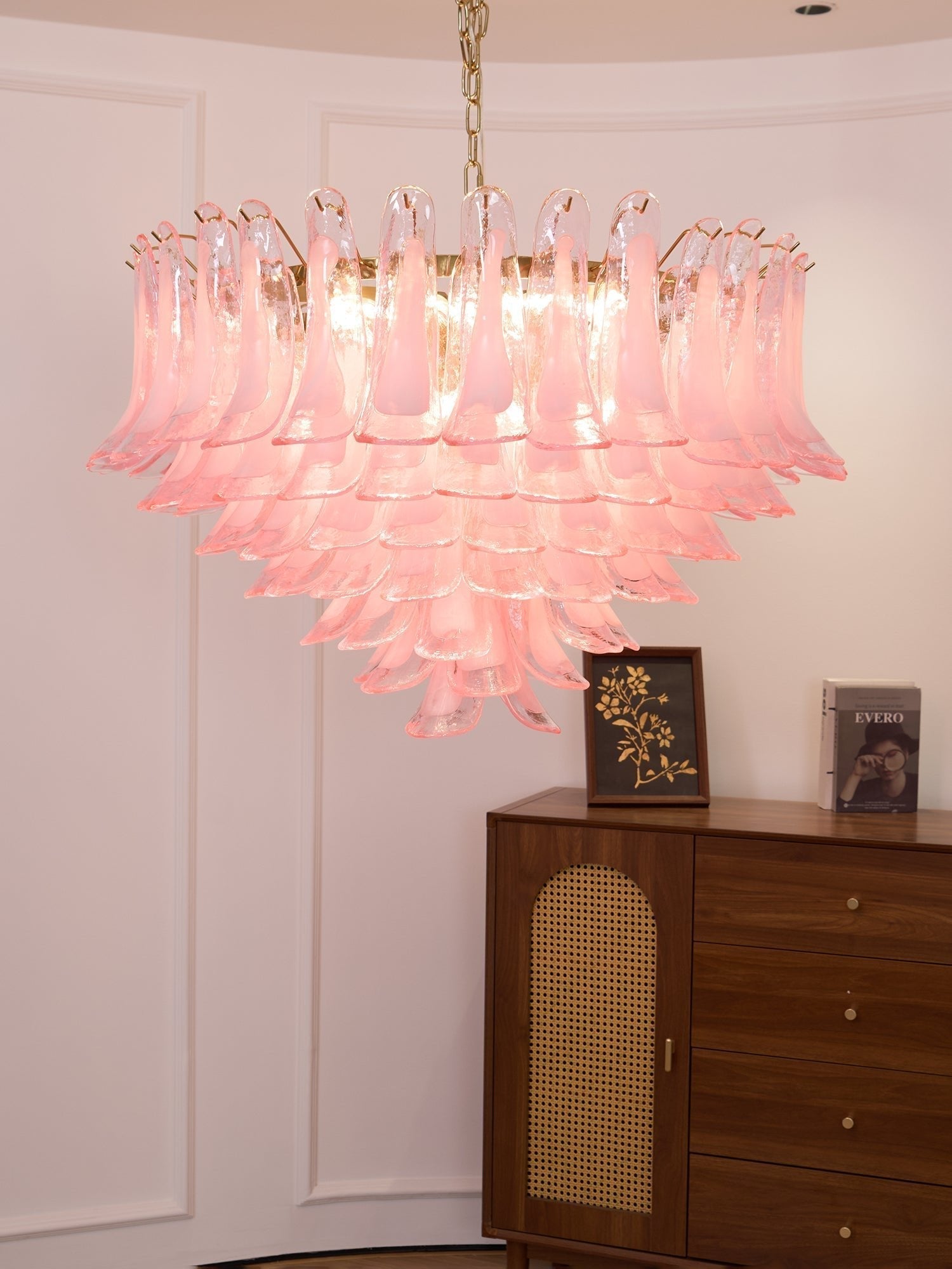 Aurora Chandelier Blush Pink Murano Glass Petals Elegant - Letslighting