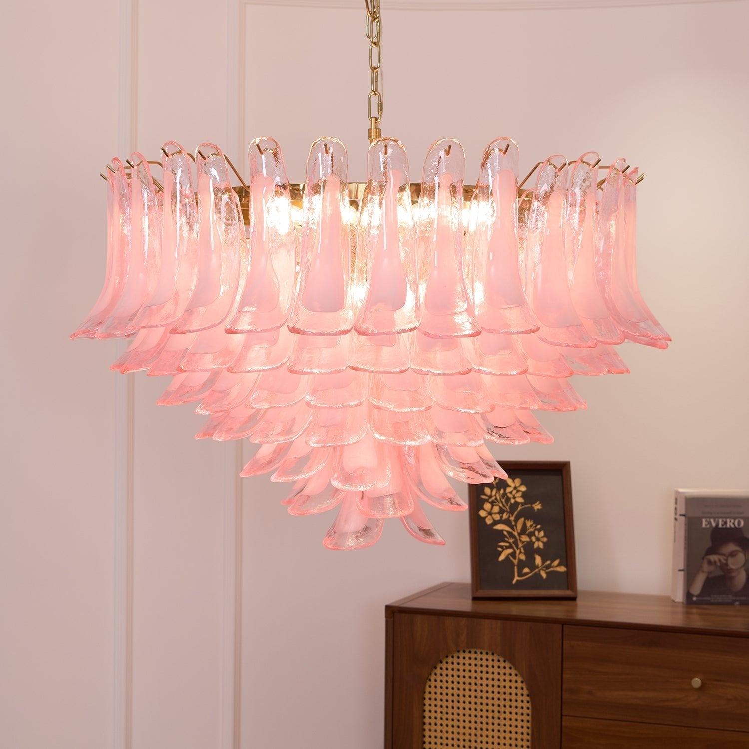 Aurora Chandelier Blush Pink Murano Glass Petals Elegant - Letslighting