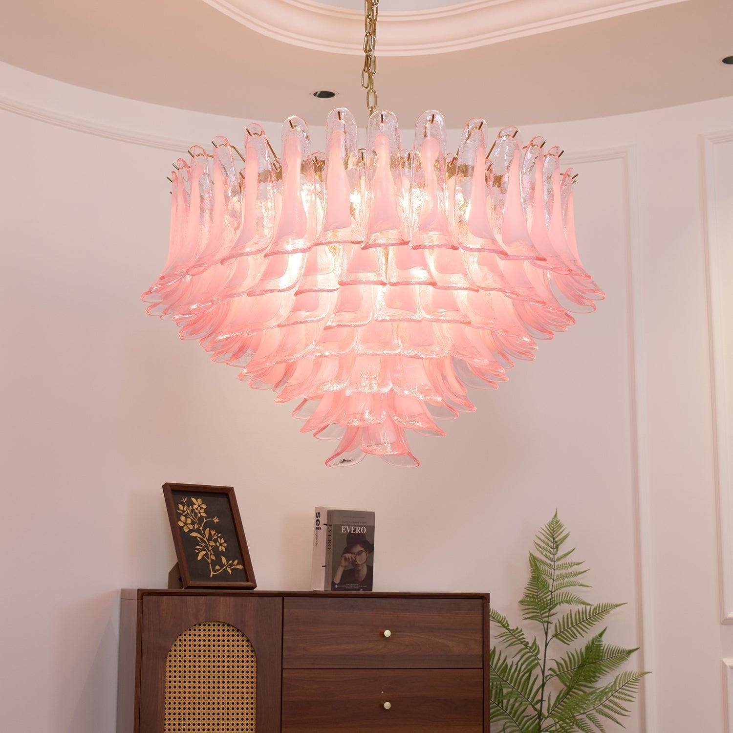 Aurora Chandelier Blush Pink Murano Glass Petals Elegant - Letslighting