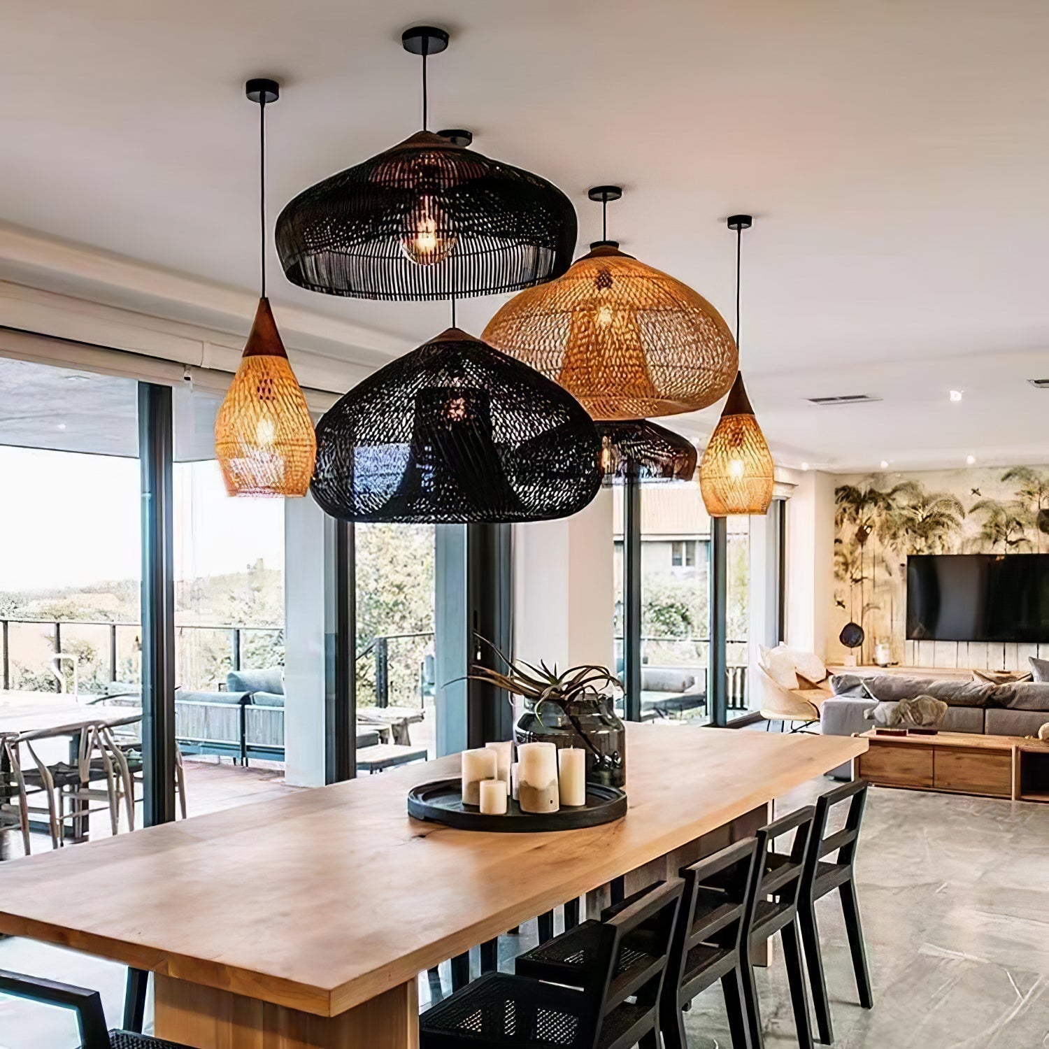 Solara Pendant Lamp Rattan Swag Woven - Letslighting