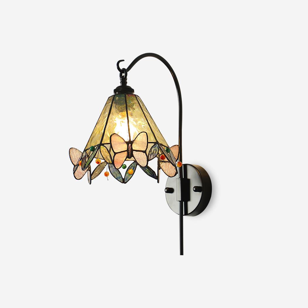 Wall Lamp Tiffany Glass Butterfly Shade Pink Yellow Art - Letslighting