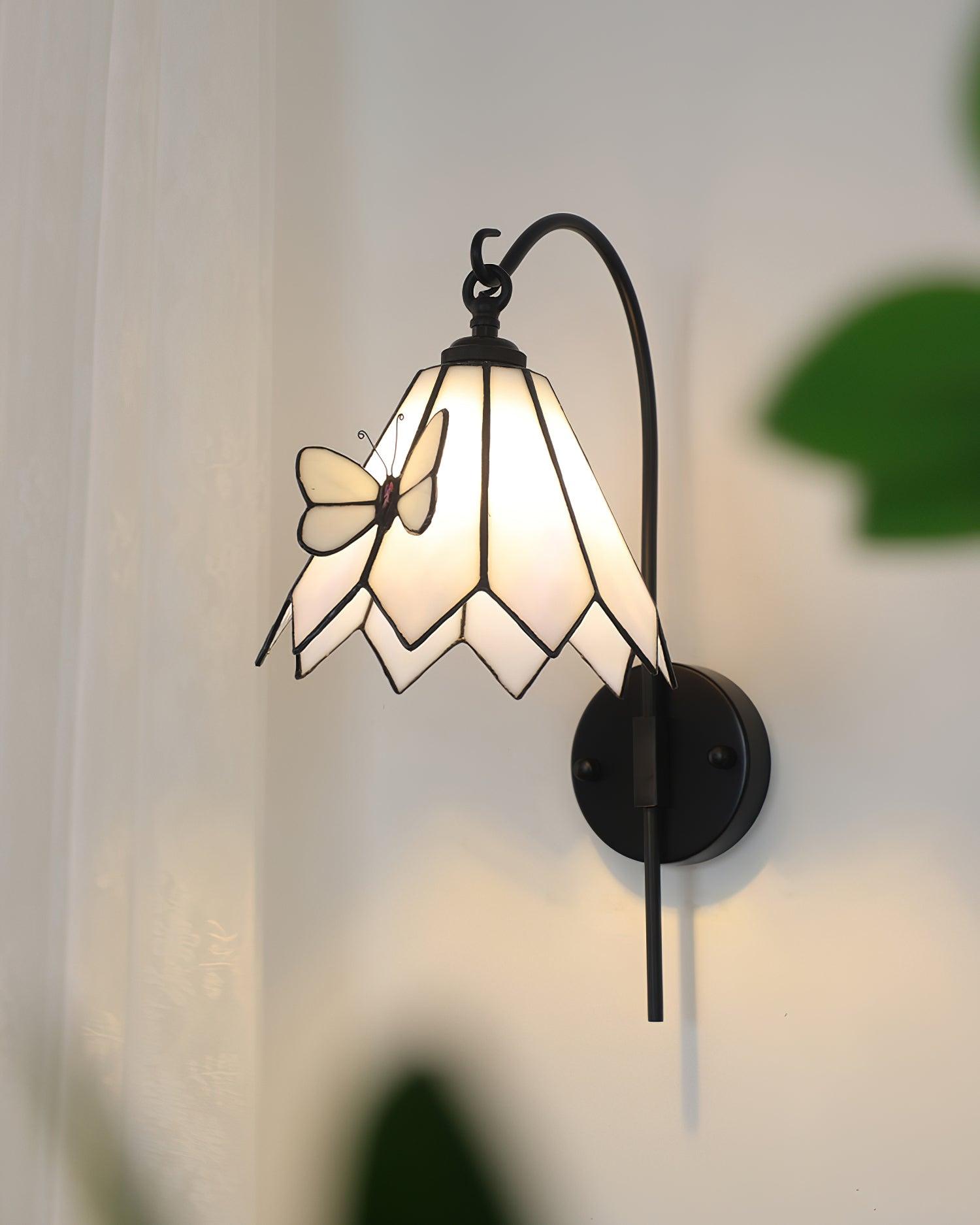 Wall Lamp Tiffany Glass Butterfly Shade Pink Yellow Art - Letslighting