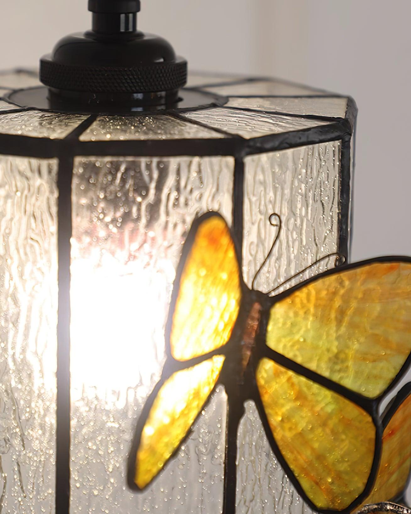 Wall Lamp Tiffany Glass Butterfly Shade Pink Yellow Art - Letslighting