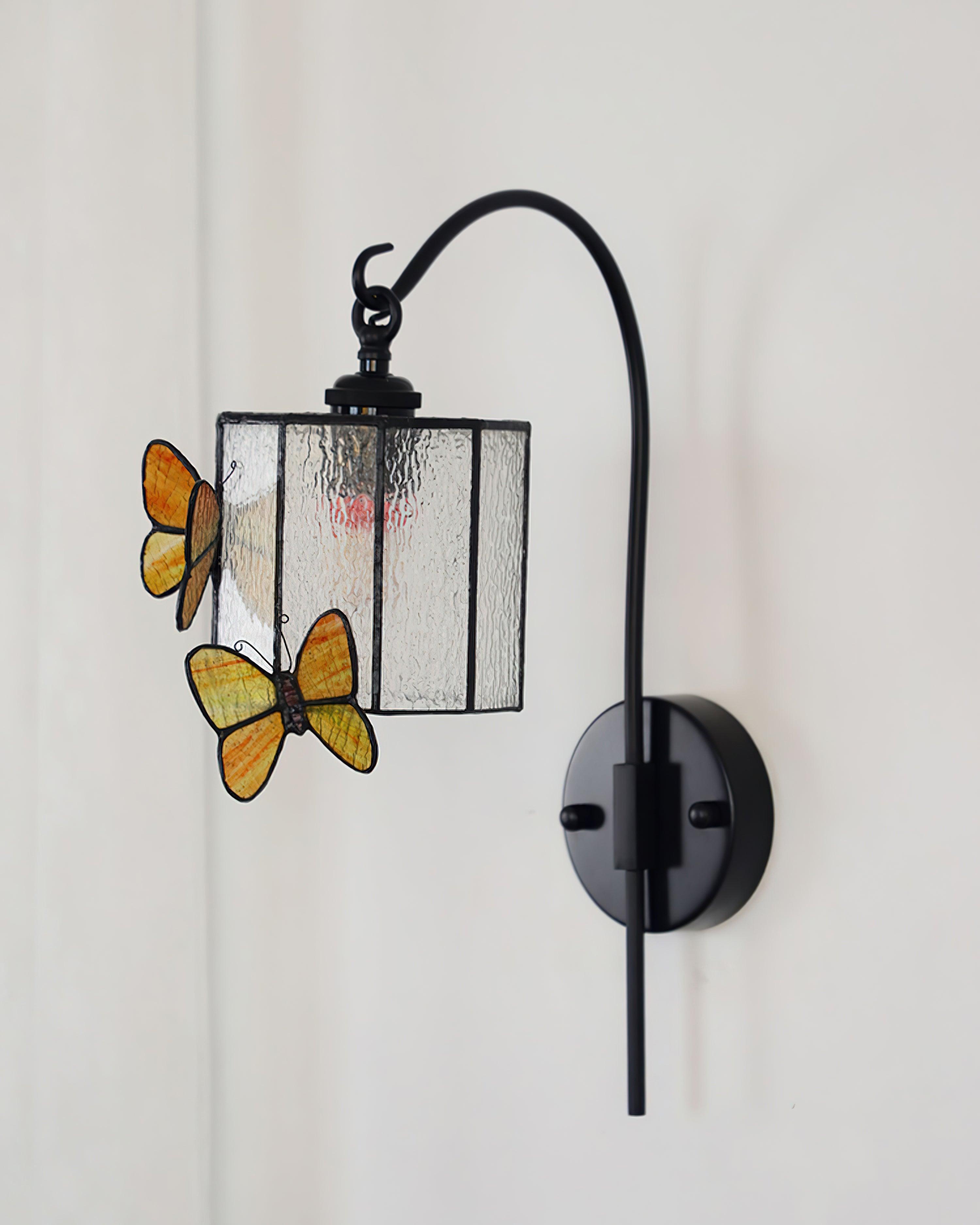 Wall Lamp Tiffany Glass Butterfly Shade Pink Yellow Art - Letslighting