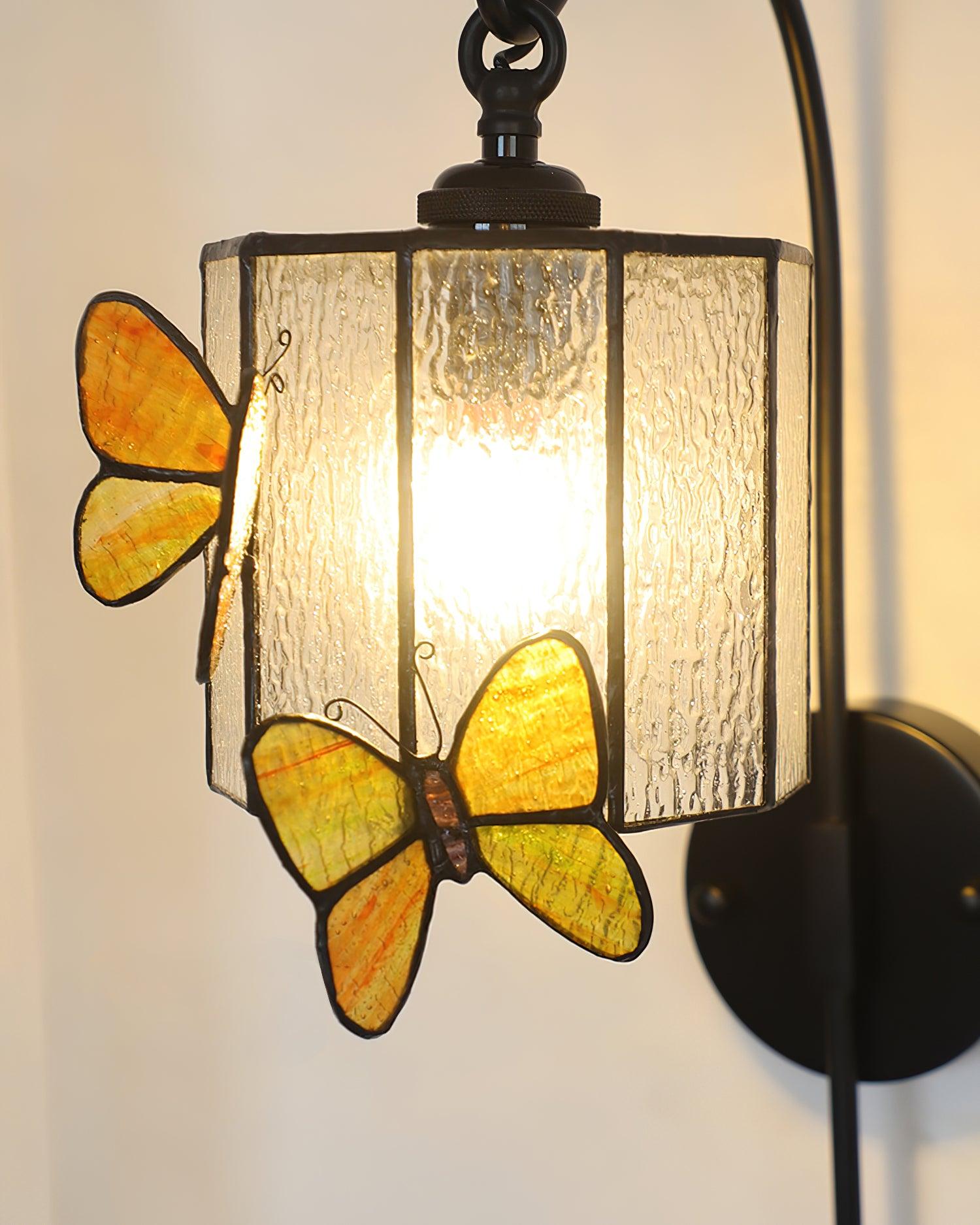 Wall Lamp Tiffany Glass Butterfly Shade Pink Yellow Art - Letslighting