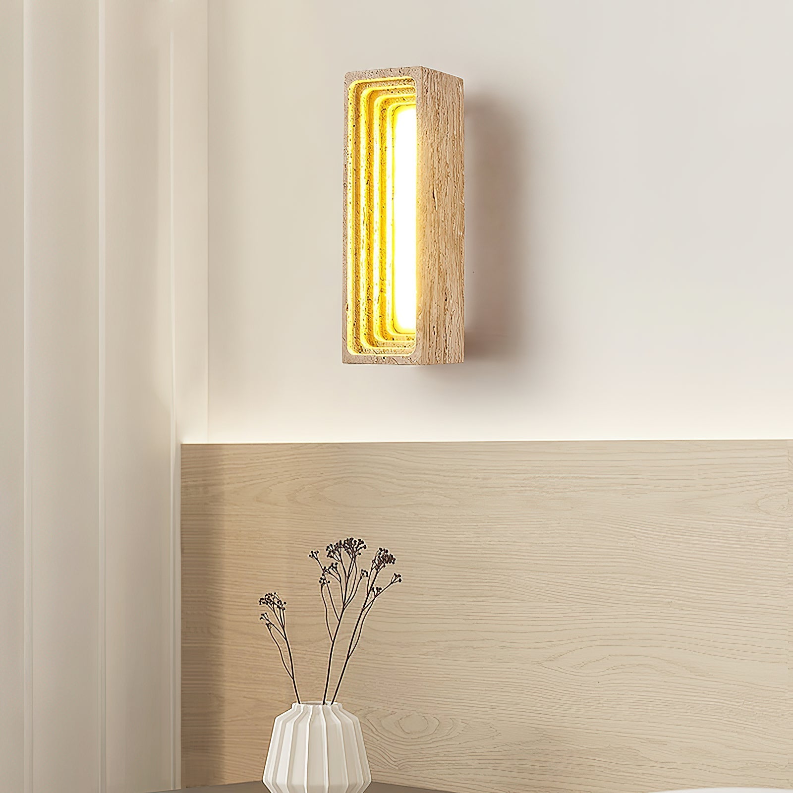 Siliq Modern Minimalist Beige Travertine Wall Lamp - Lamp Copper