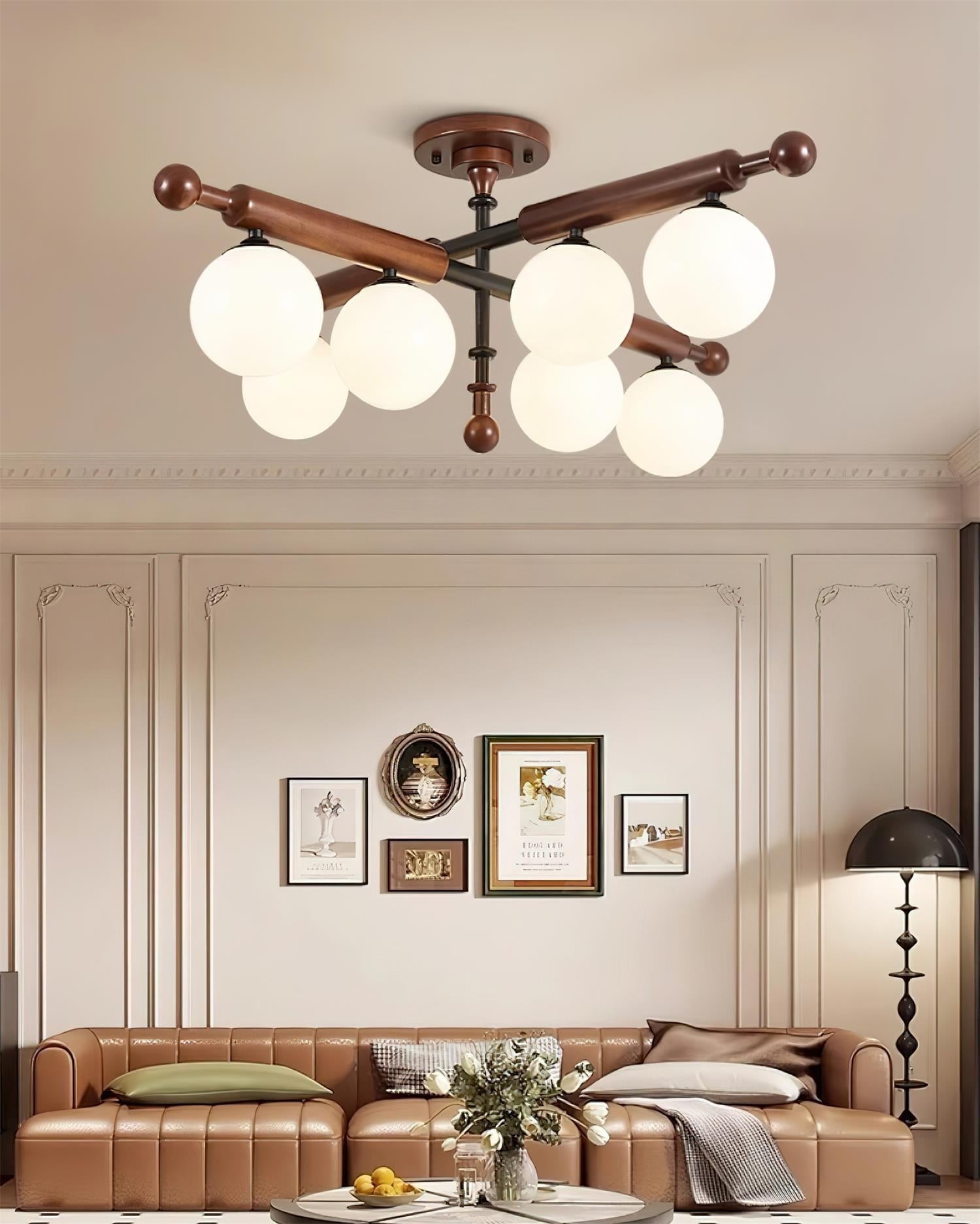 Briette Ceiling Light Wood Arms Sculptural Globe - Letslighting
