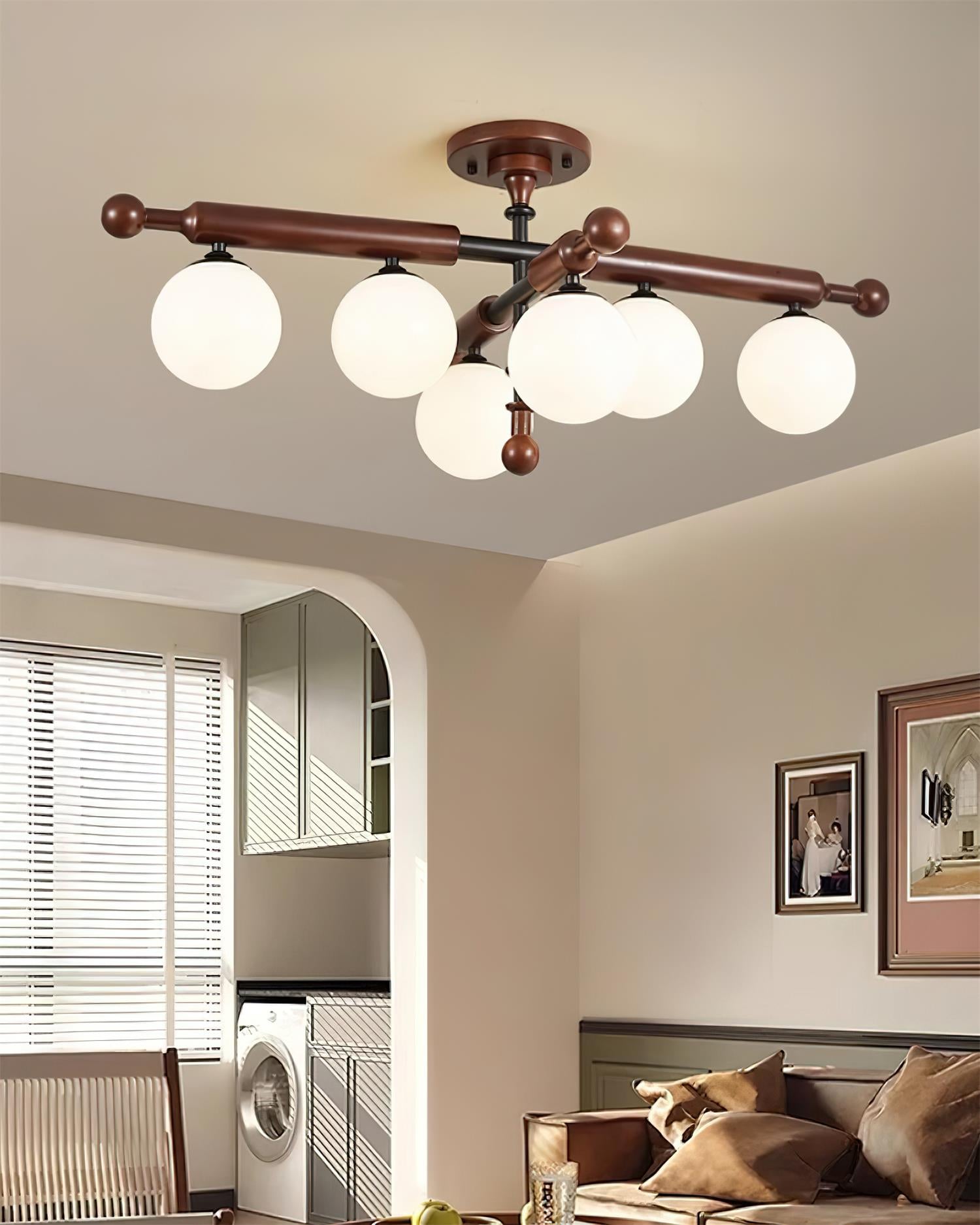 Briette Ceiling Light Wood Arms Sculptural Globe - Letslighting