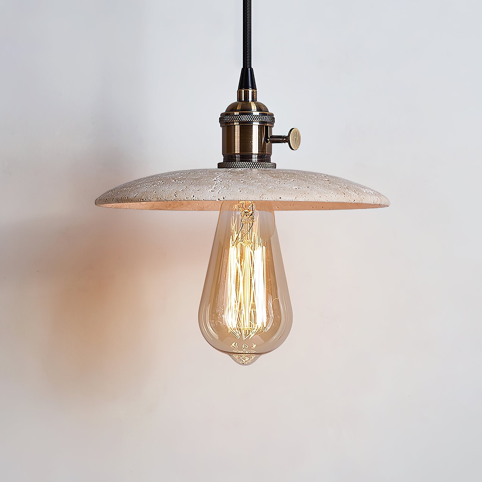 Metis Modern Minimalist Flat Beige Metal Travertine Pendant Lamp - Lamp Copper