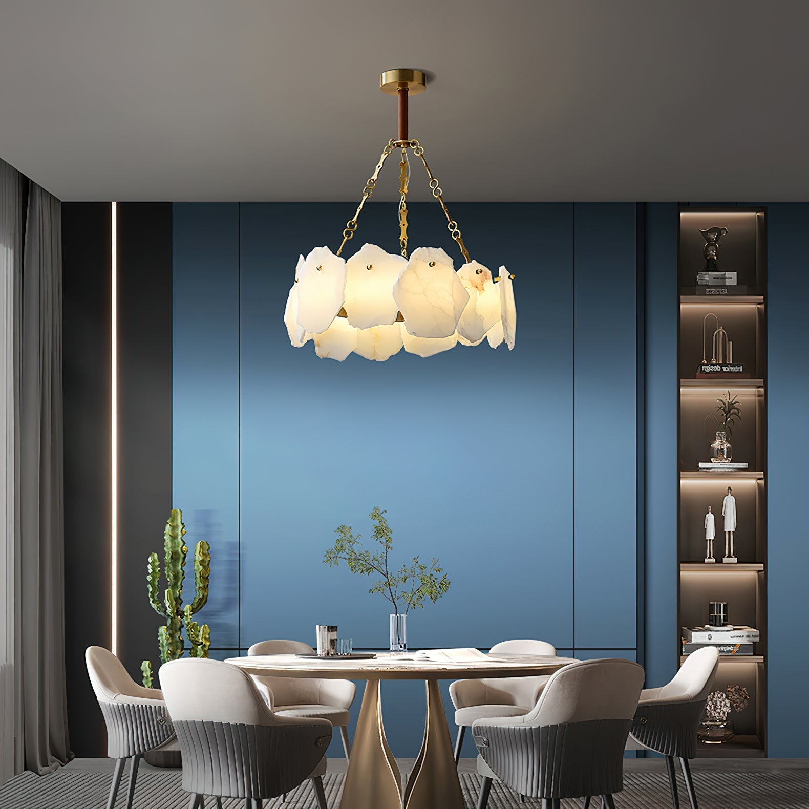 Alora Postmodern Luxury Round Brass Marble Chandelier - Lamp Copper