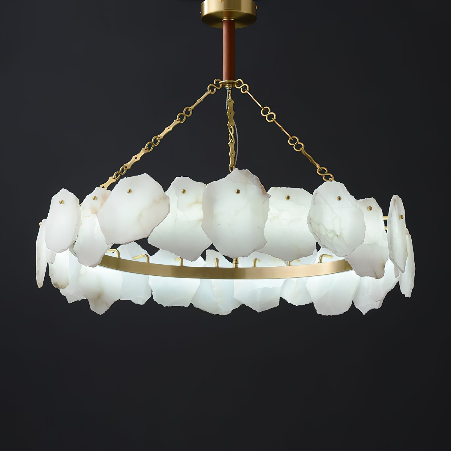 Alora Postmodern Luxury Round Brass Marble Chandelier - Lamp Copper