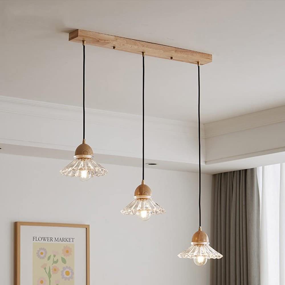 Valentina Rétro LED Suspension Bois Verre Salon/Chambre À Coucher