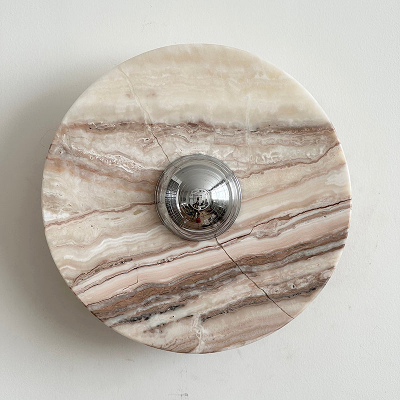Zeno Modern Minimalist Round Chrome Marble Metal Wall Sconce - Lamp Copper
