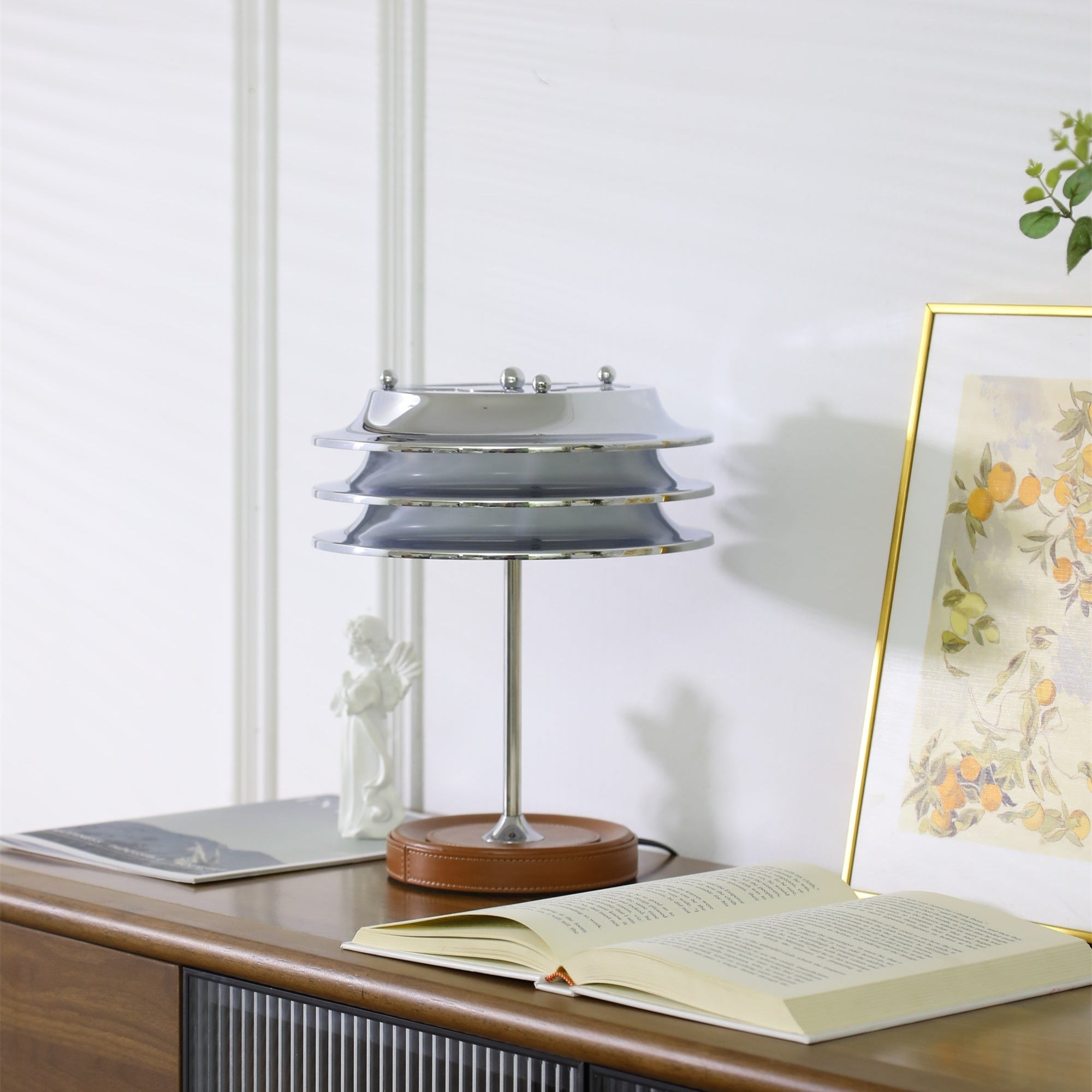 Calystron Art Cuir Artificiel Métal Lampe de Table