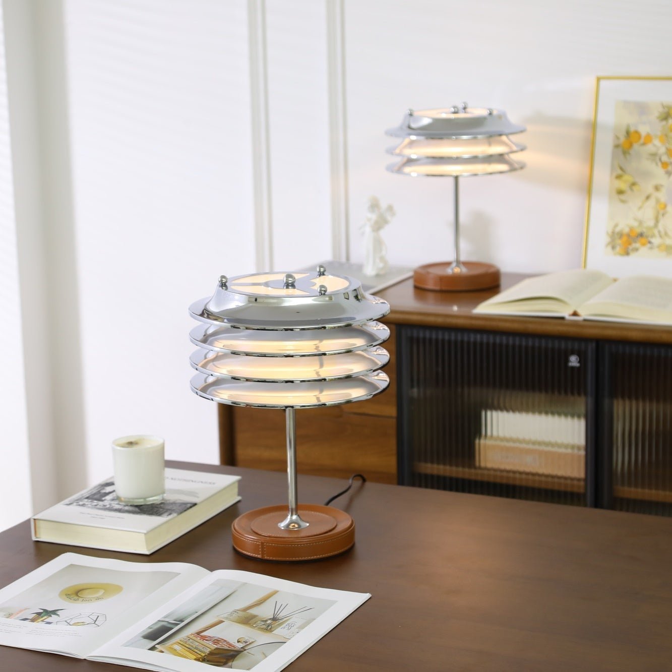 Calystron Art Cuir Artificiel Métal Lampe de Table