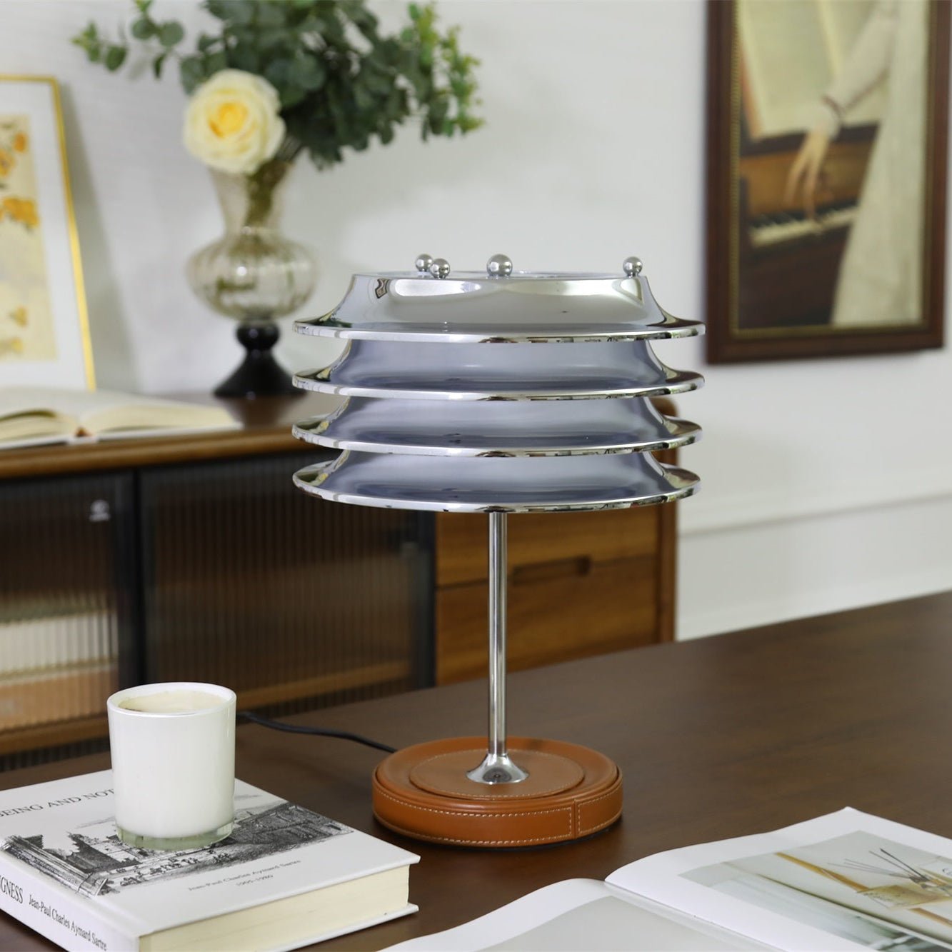 Calystron Art Cuir Artificiel Métal Lampe de Table