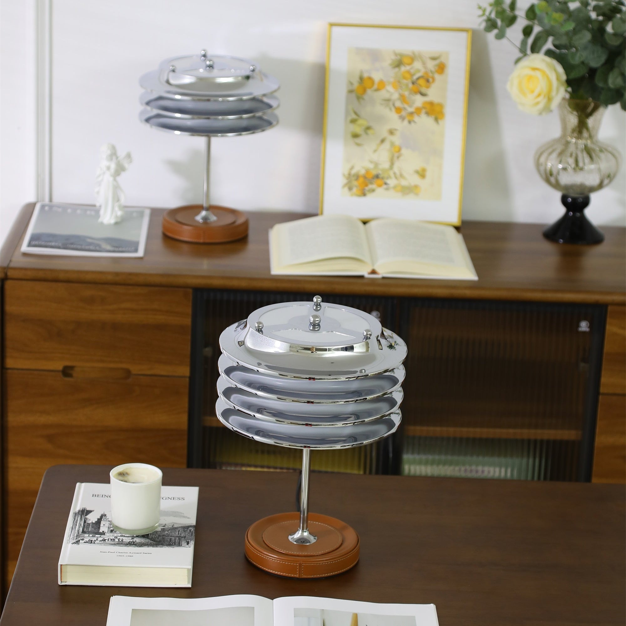 Calystron Art Cuir Artificiel Métal Lampe de Table