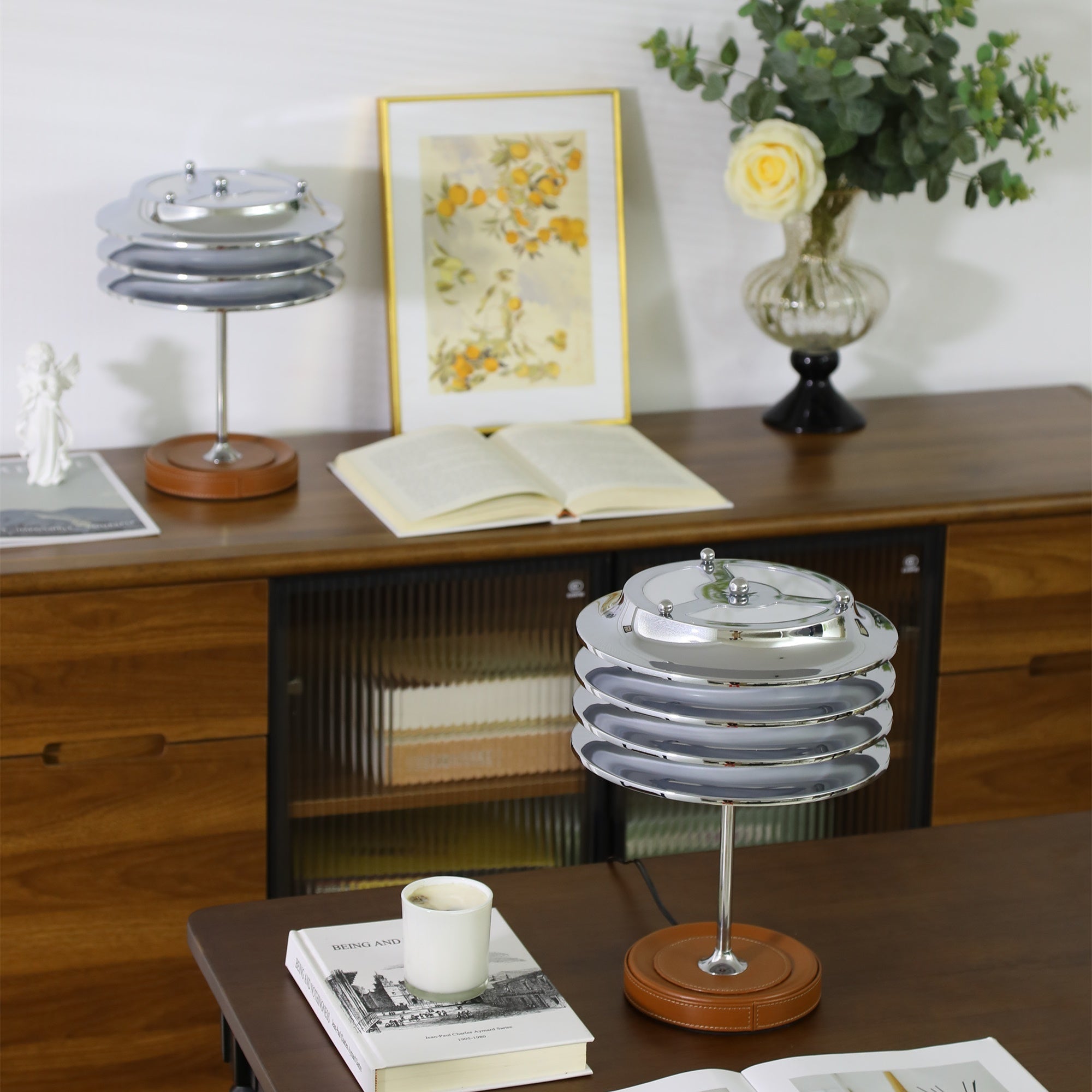 Calystron Art Cuir Artificiel Métal Lampe de Table