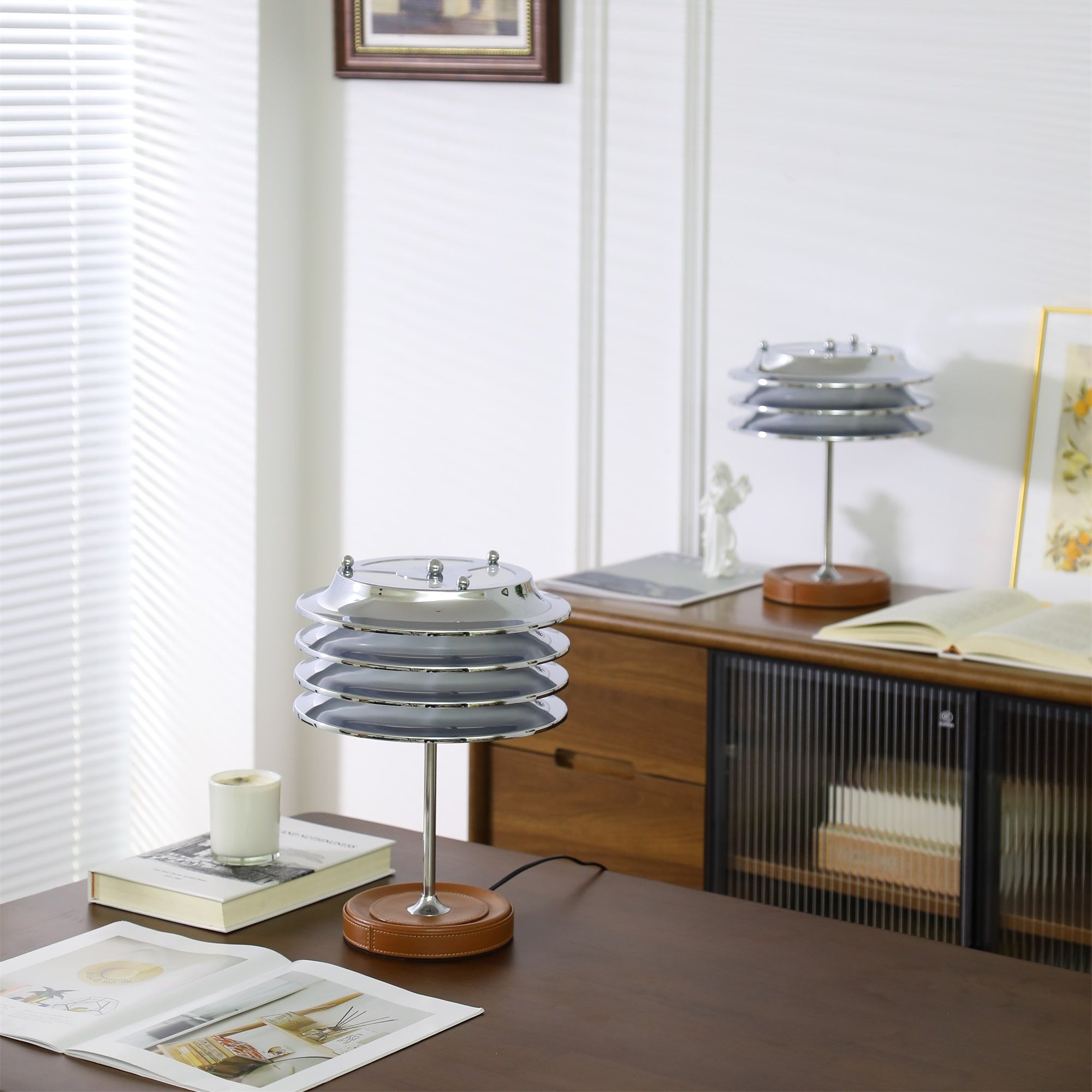 Calystron Art Cuir Artificiel Métal Lampe de Table