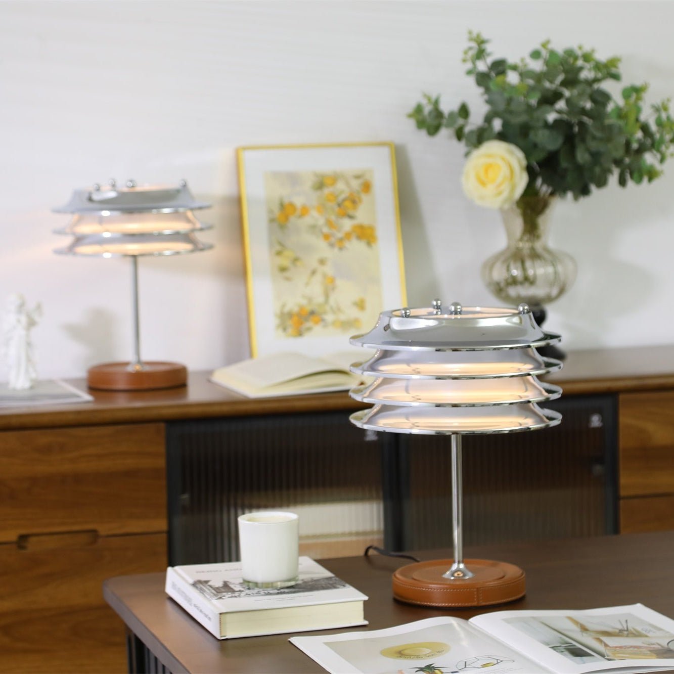 Calystron Art Cuir Artificiel Métal Lampe de Table