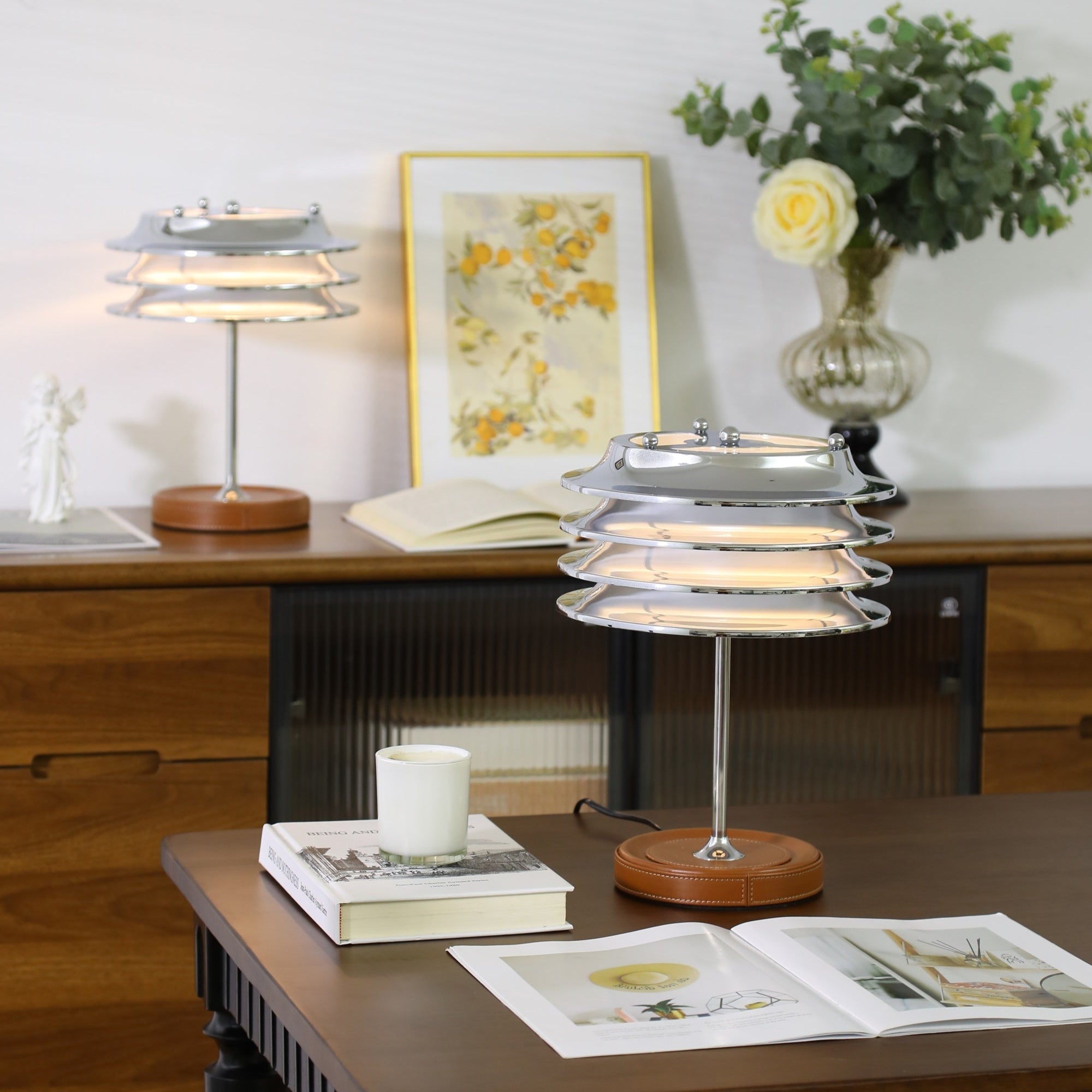 Calystron Art Cuir Artificiel Métal Lampe de Table