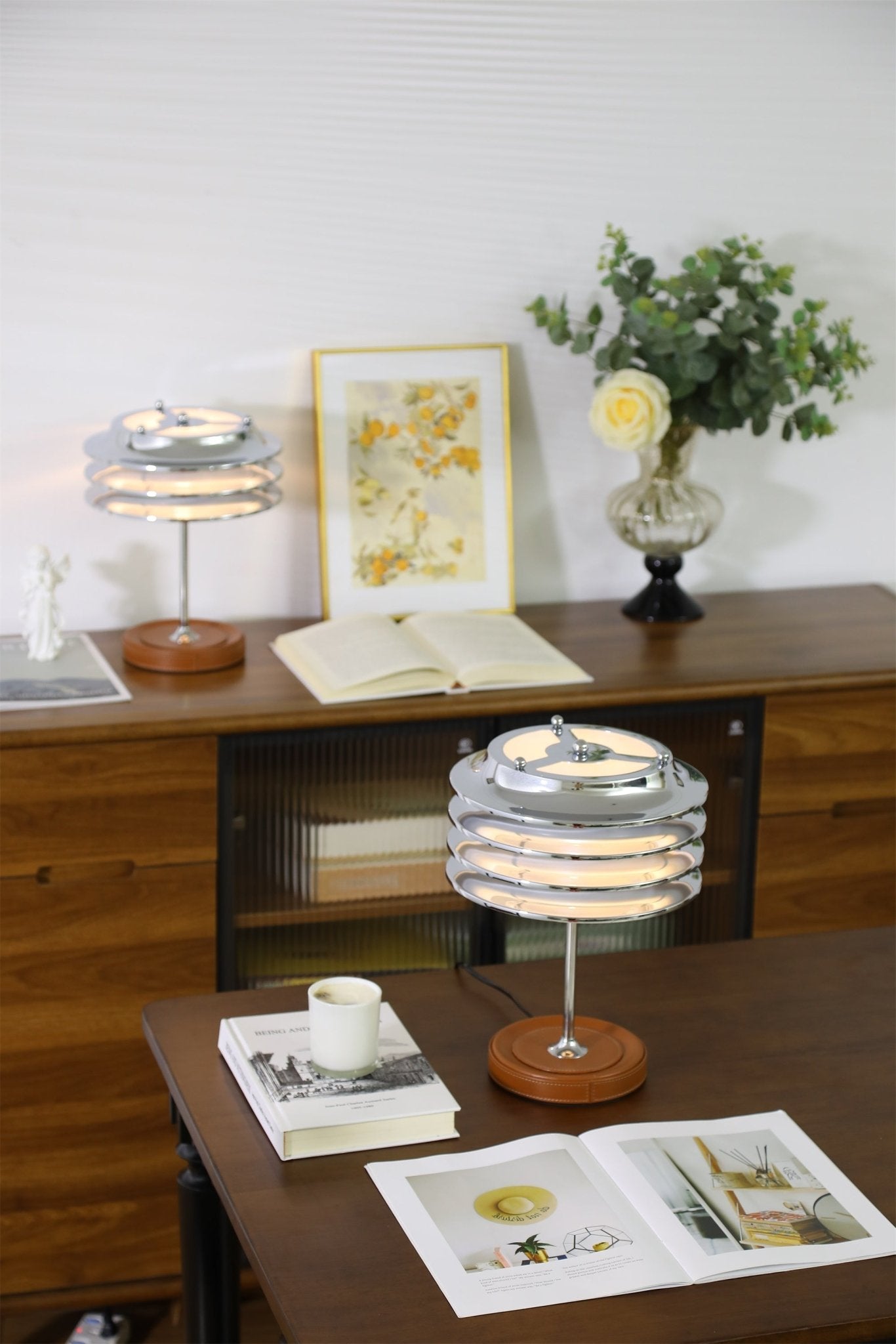 Calystron Art Cuir Artificiel Métal Lampe de Table