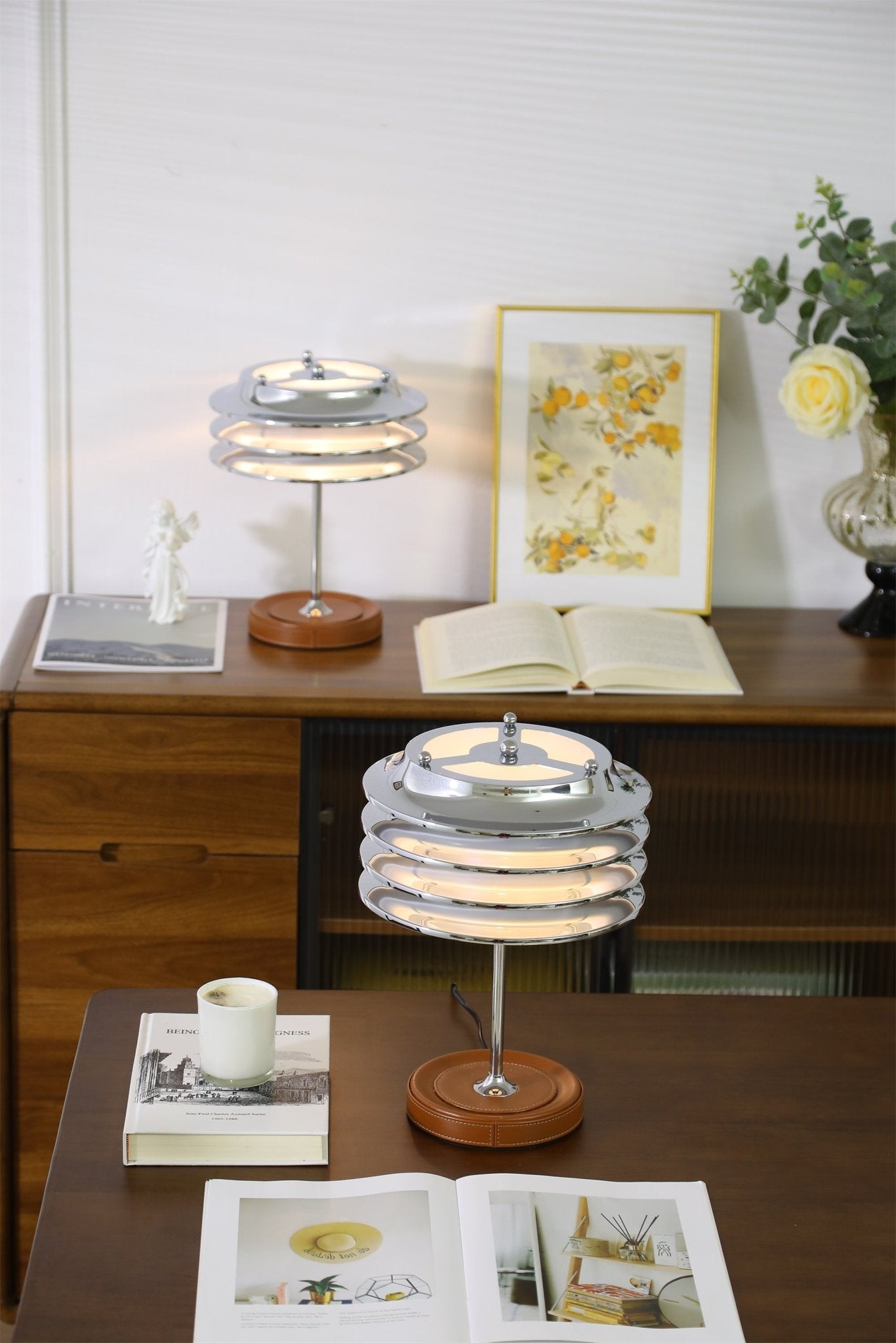 Calystron Art Cuir Artificiel Métal Lampe de Table