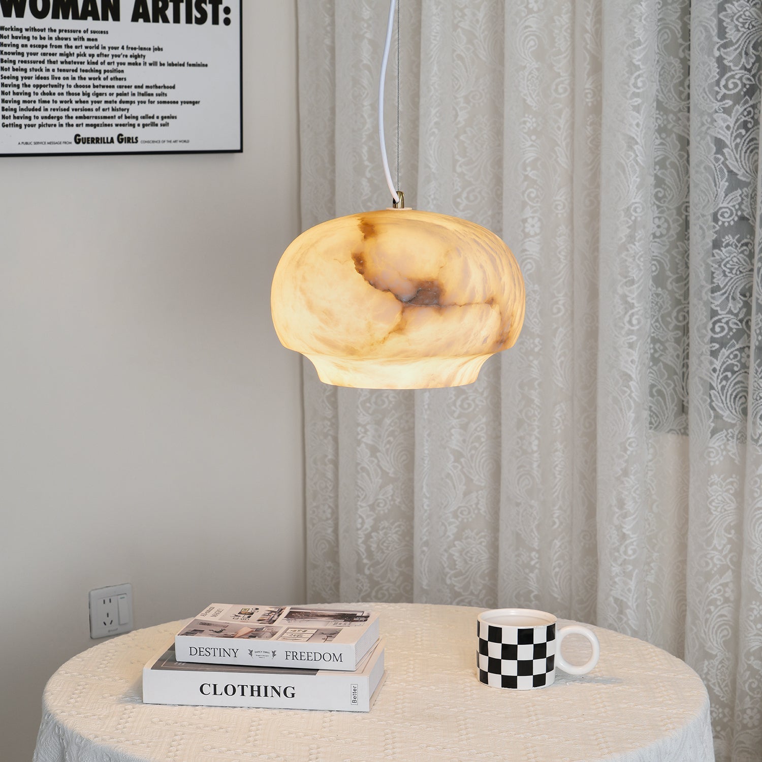 Miroir Modern Minimalist Alabaster Metal Pendant Lamp - Lamp Copper