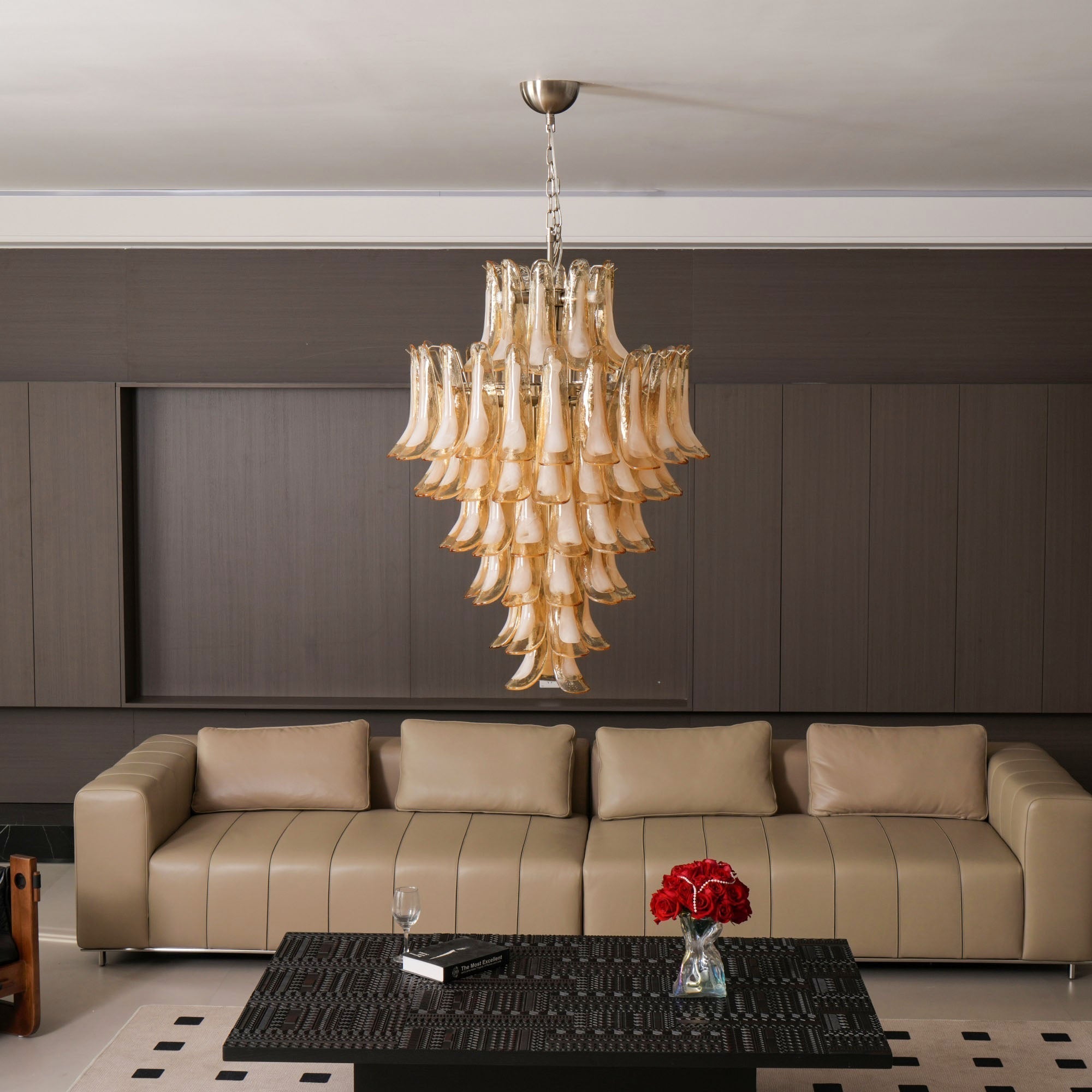 Aurora Chandelier Amber Murano Glass Petal Layered Luxury - Letslighting