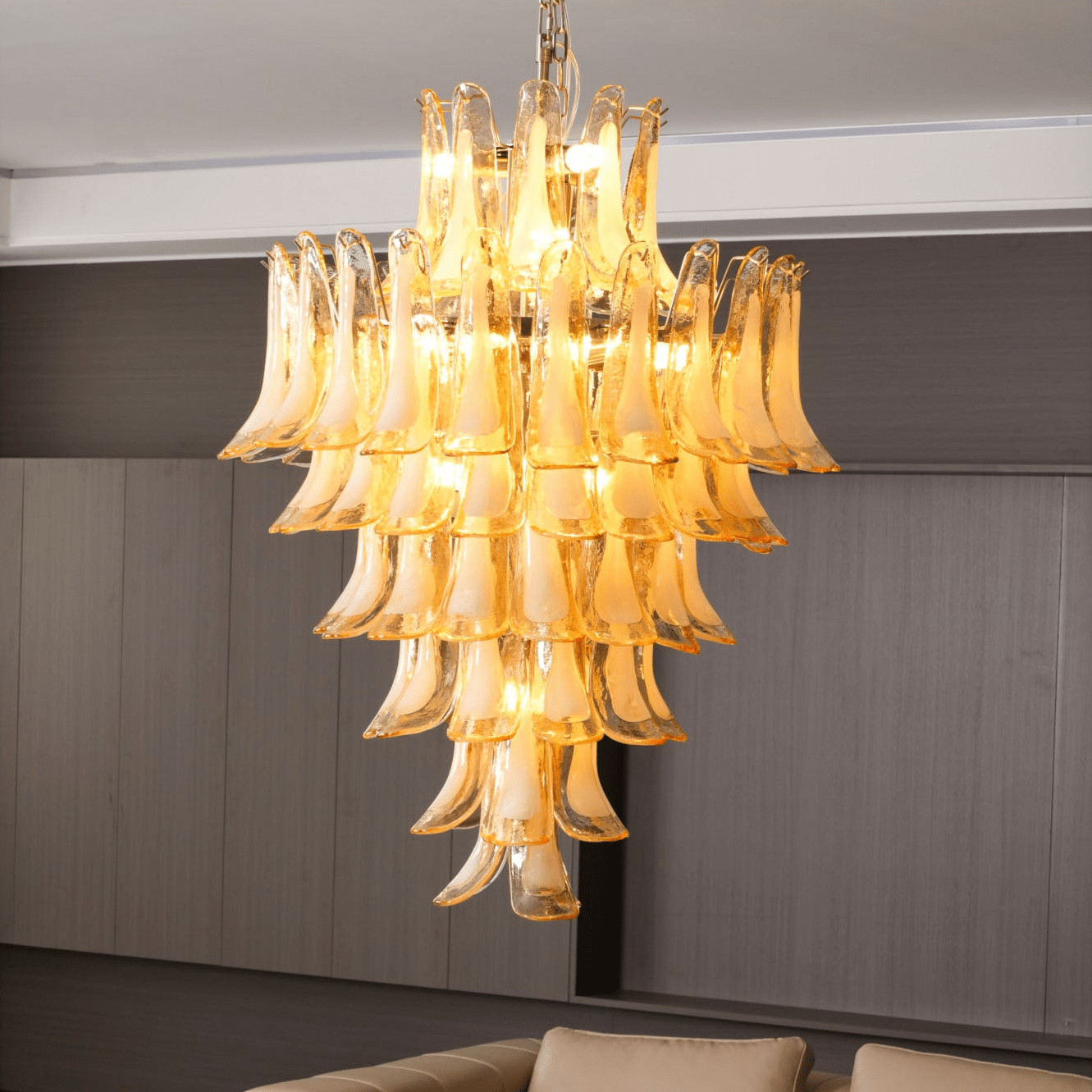 Aurora Chandelier Amber Murano Glass Petal Layered Luxury - Letslighting