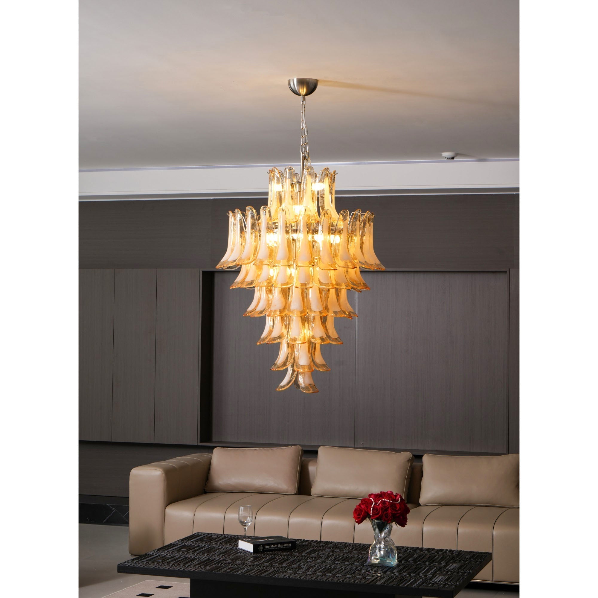 Aurora Chandelier Amber Murano Glass Petal Layered Luxury - Letslighting