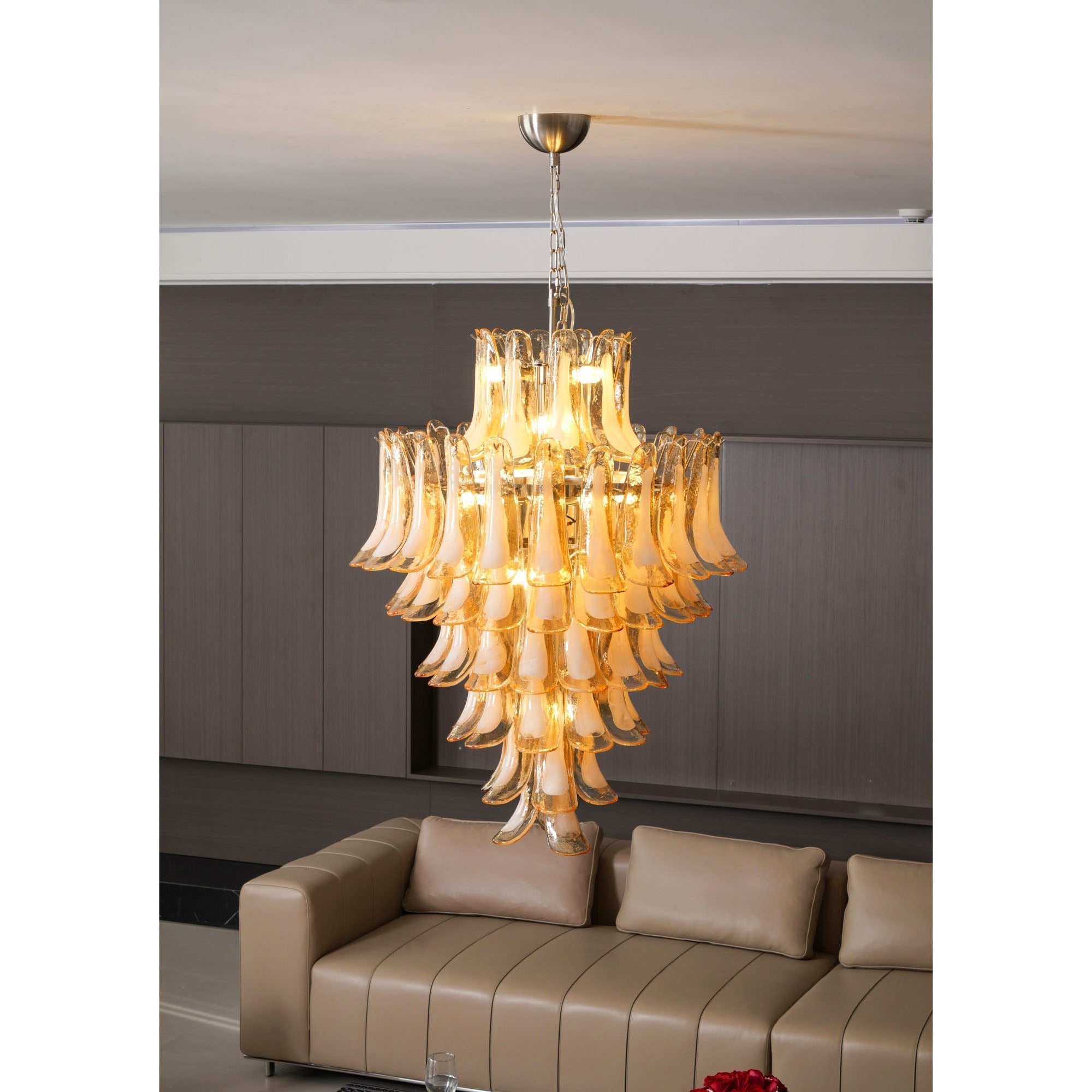 Aurora Chandelier Amber Murano Glass Petal Layered Luxury - Letslighting