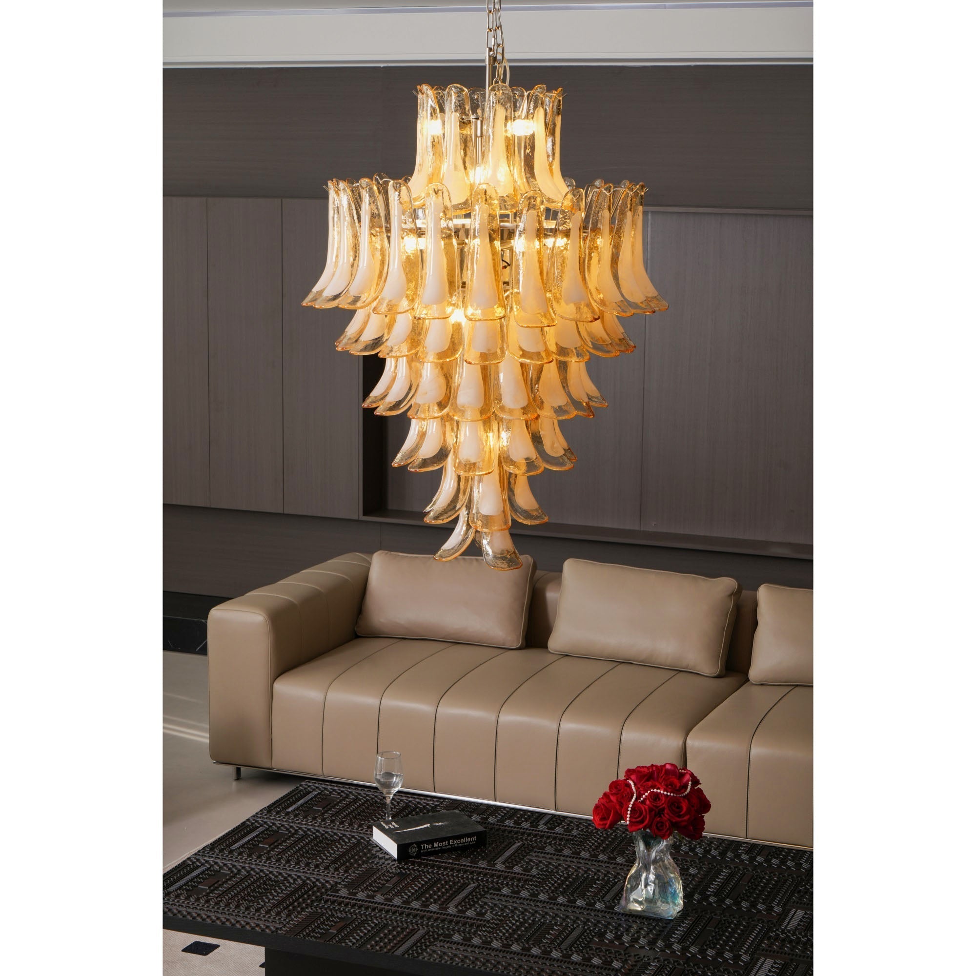 Aurora Chandelier Amber Murano Glass Petal Layered Luxury - Letslighting
