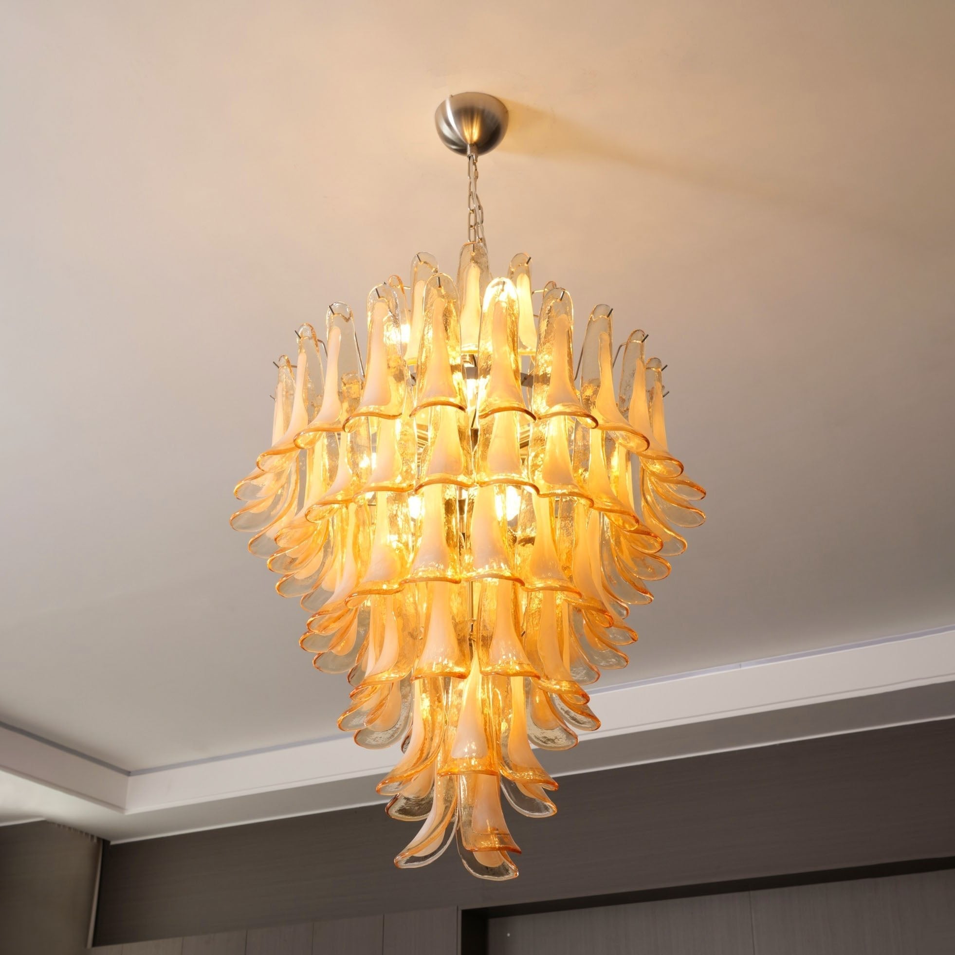 Aurora Chandelier Amber Murano Glass Petal Layered Luxury - Letslighting