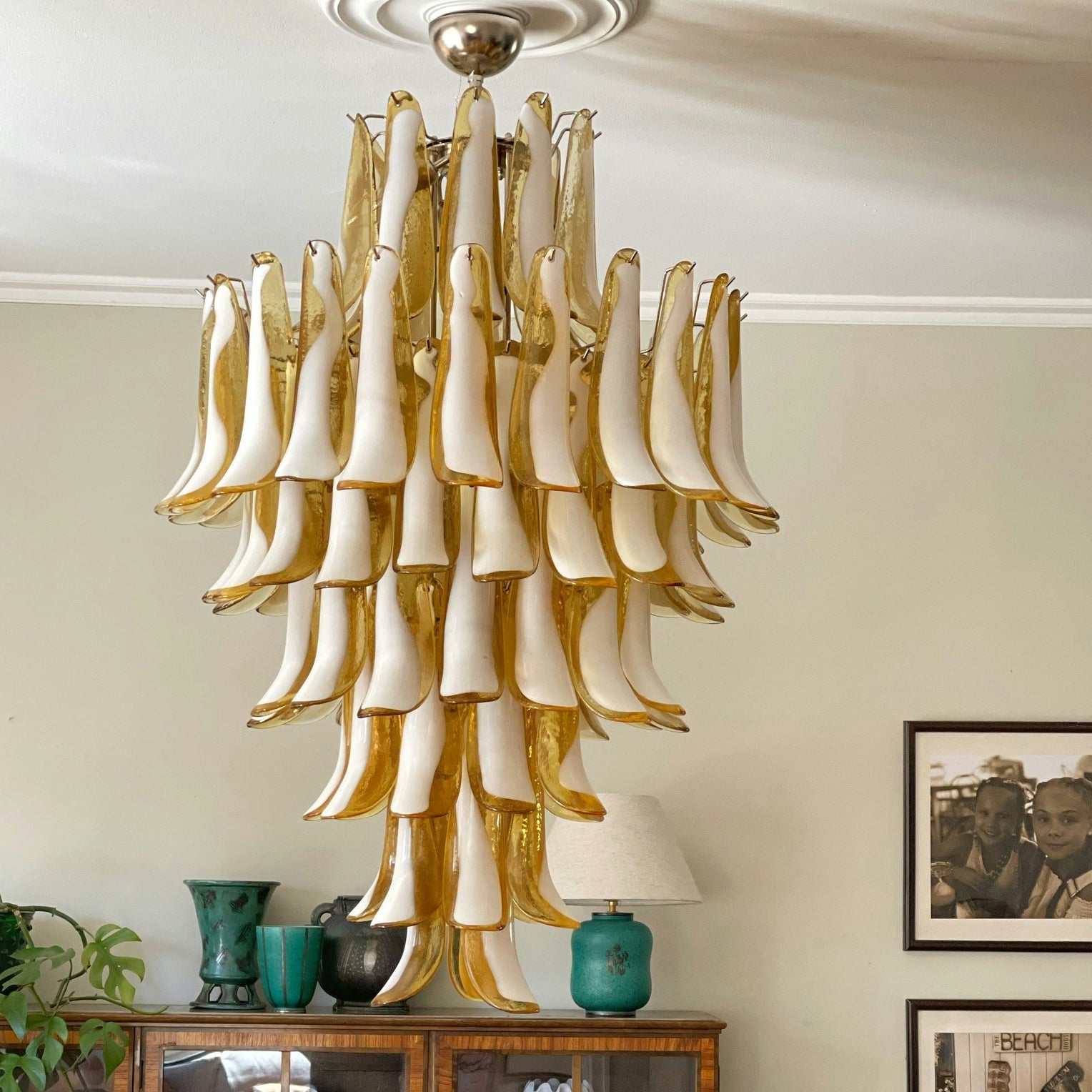 Zinc Postmodern Luxury Petal Glass Metal Chandelier - Lamp Copper