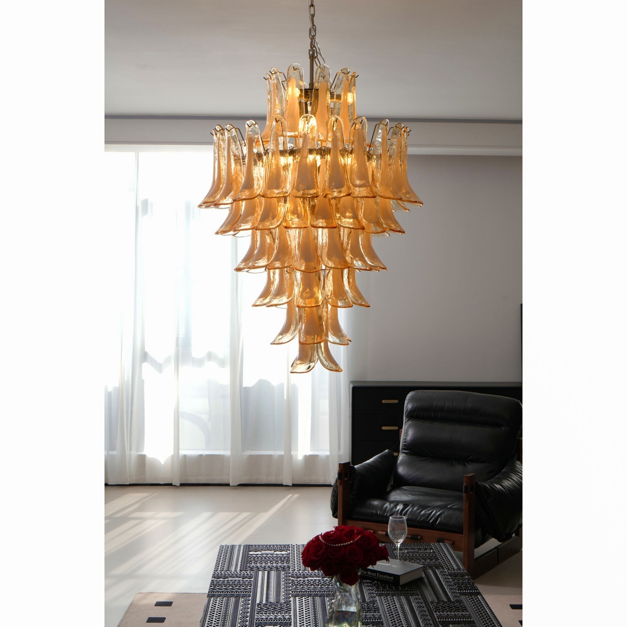 Aurora Chandelier Amber Murano Glass Petal Layered Luxury - Letslighting