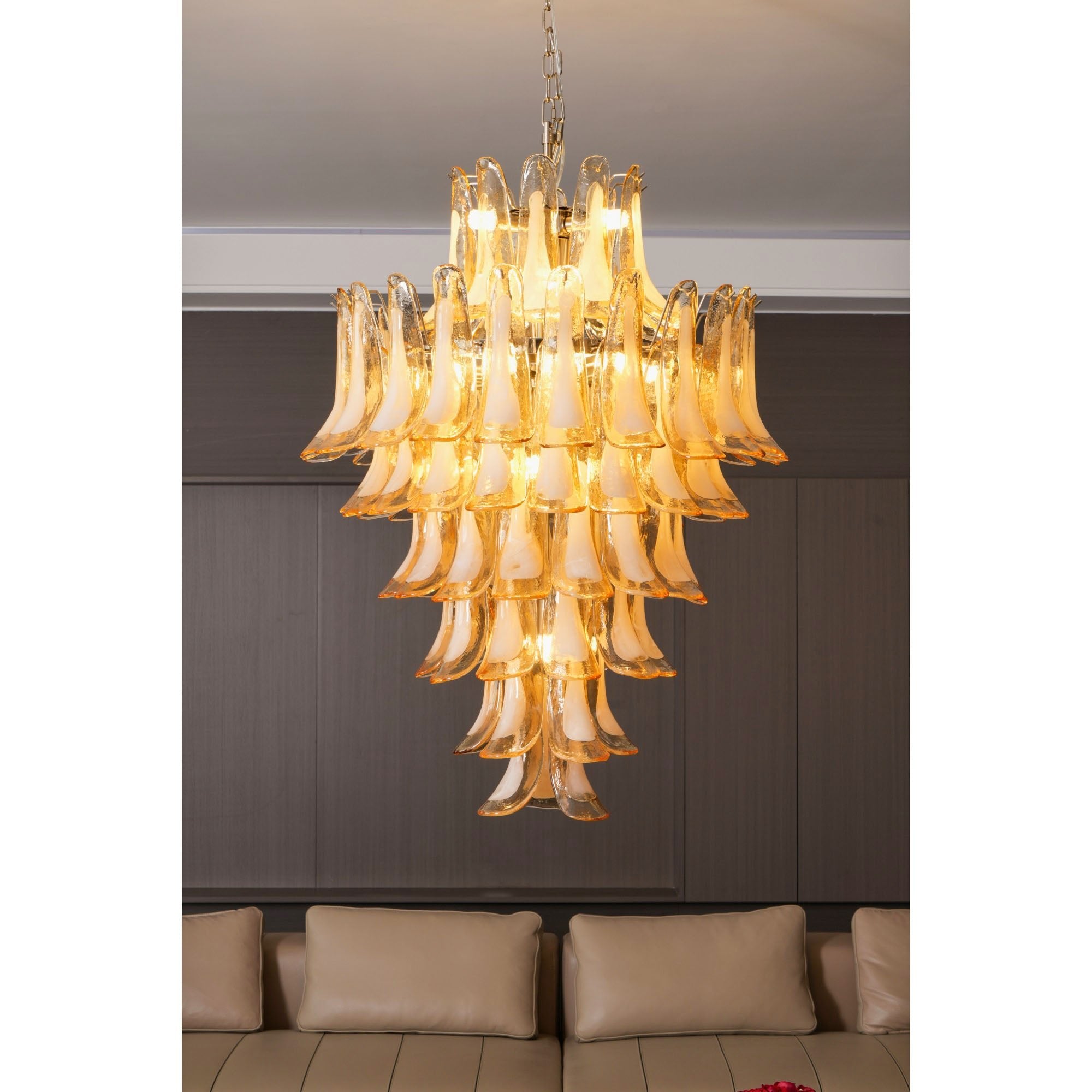 Aurora Chandelier Amber Murano Glass Petal Layered Luxury - Letslighting