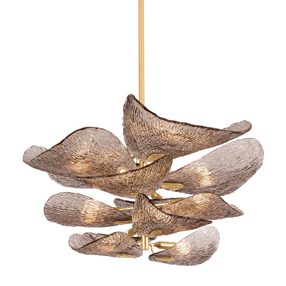 Aurora Chandelier Cardiff Piastra Glass Petal Layered Bronze - Letslighting