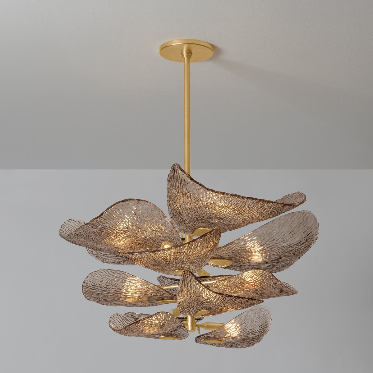 Aurora Chandelier Cardiff Piastra Glass Petal Layered Bronze - Letslighting