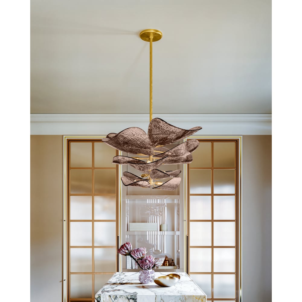Aurora Chandelier Cardiff Piastra Glass Petal Layered Bronze - Letslighting