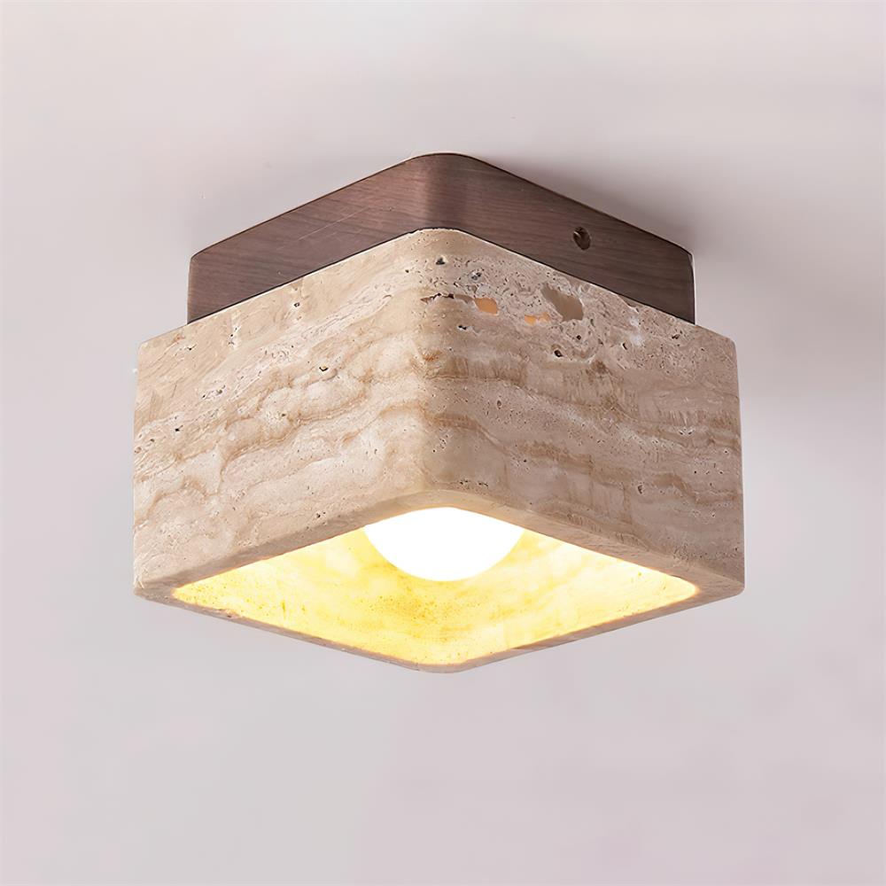 Vellin Travertine Square Flush Mount Ceiling Light - Letslighting