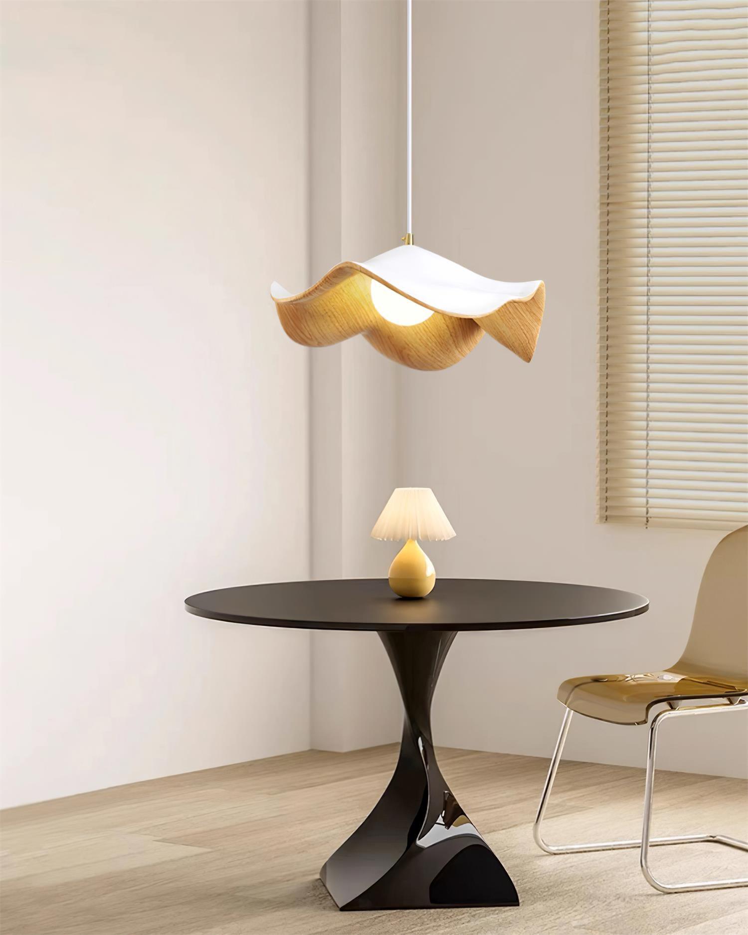 Pendant Lamp Resin Shade in White and Walnut for Living and Dining Room - Letslighting