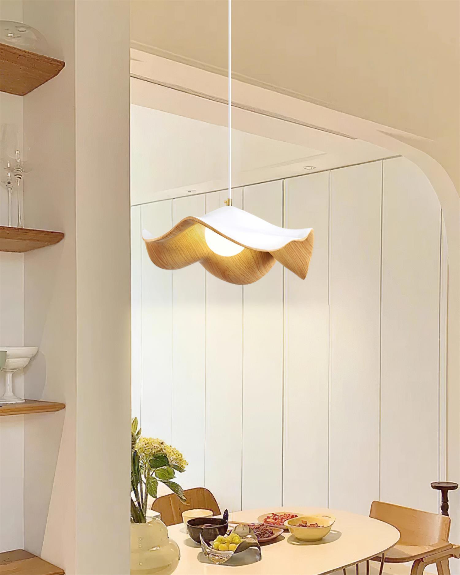 Pendant Lamp Resin Shade in White and Walnut for Living and Dining Room - Letslighting