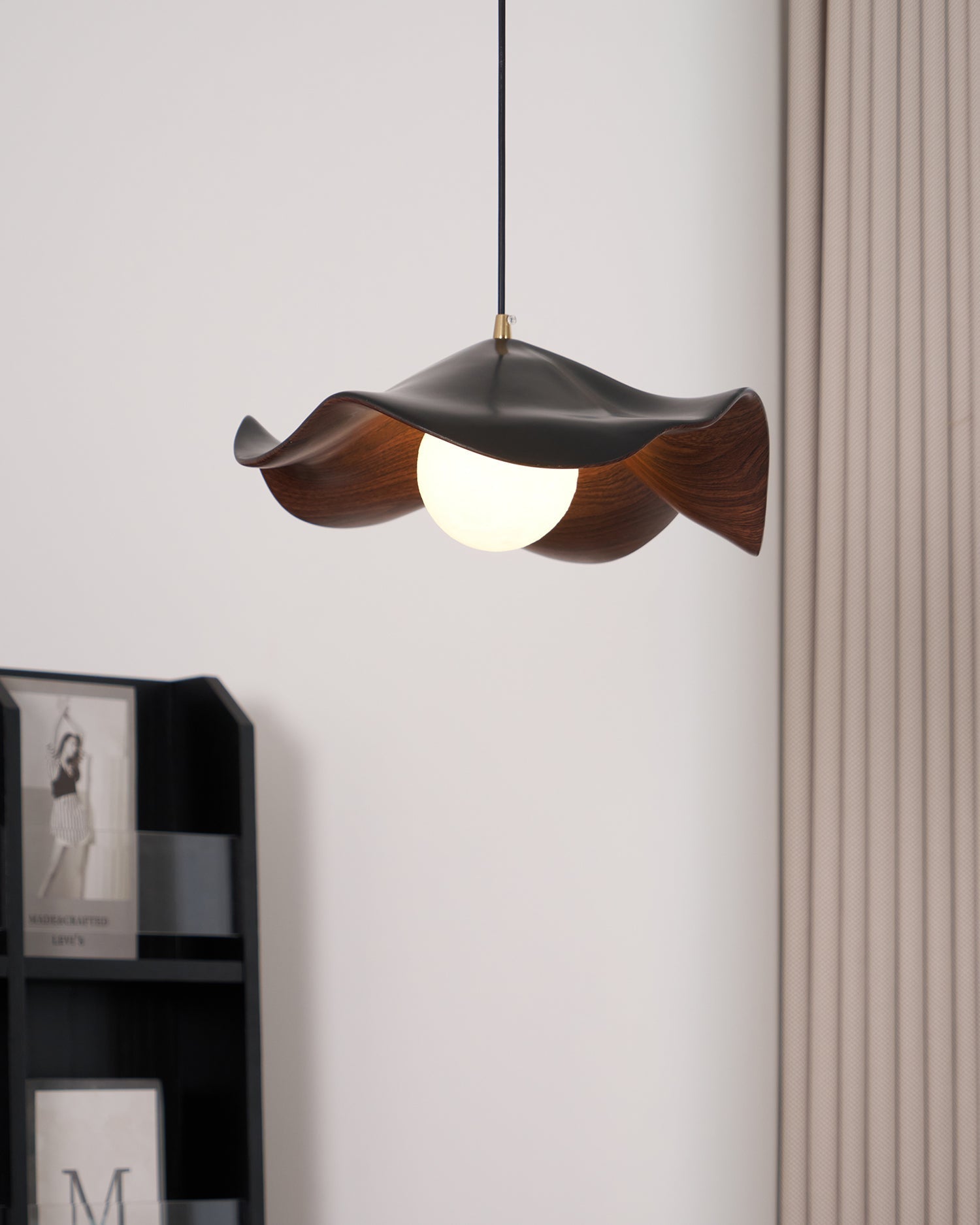 Pendant Lamp Resin Shade in White and Walnut for Living and Dining Room - Letslighting
