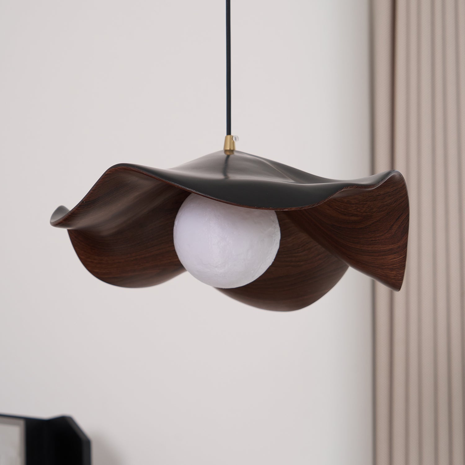 Pendant Lamp Resin Shade in White and Walnut for Living and Dining Room - Letslighting