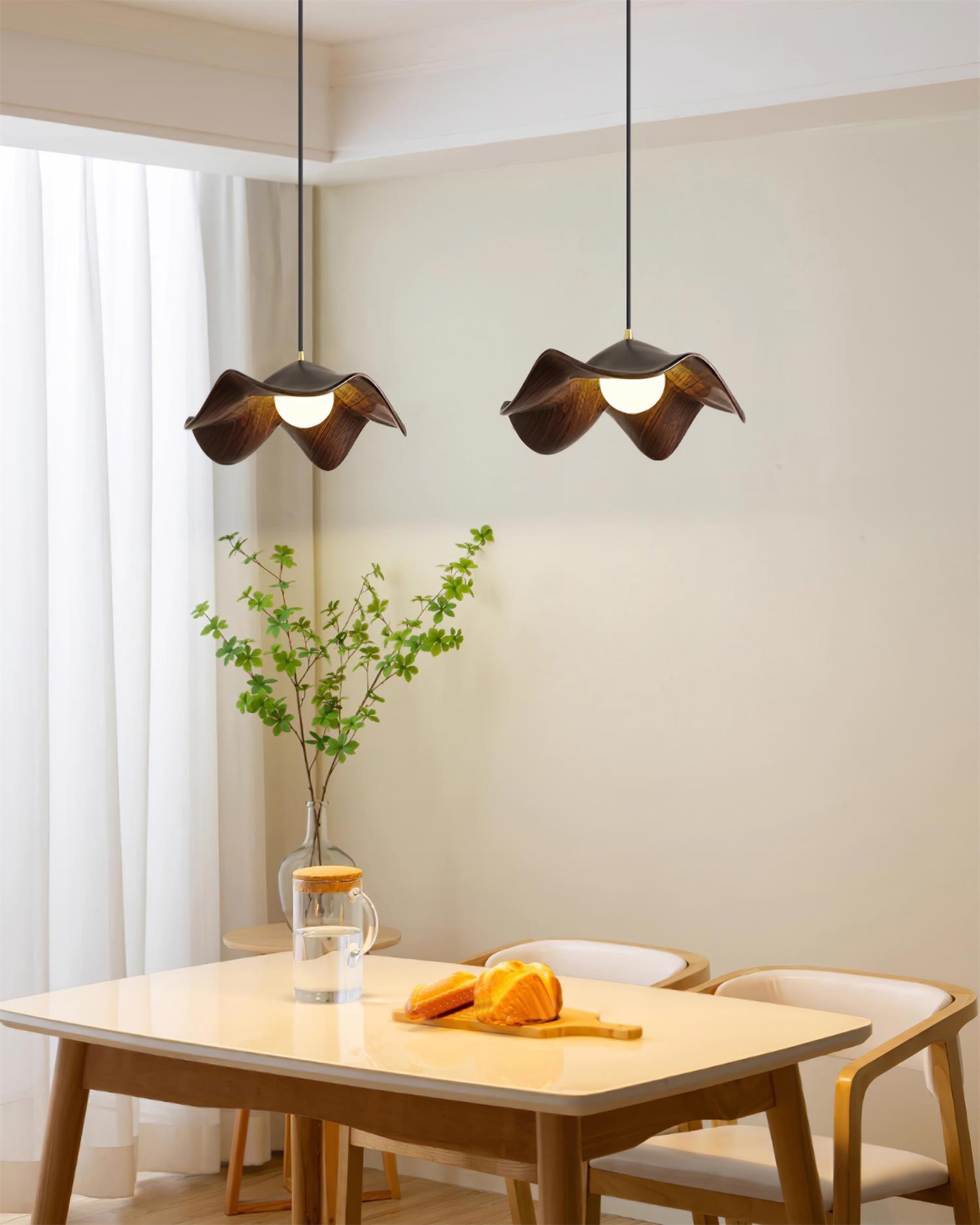 Pendant Lamp Resin Shade in White and Walnut for Living and Dining Room - Letslighting