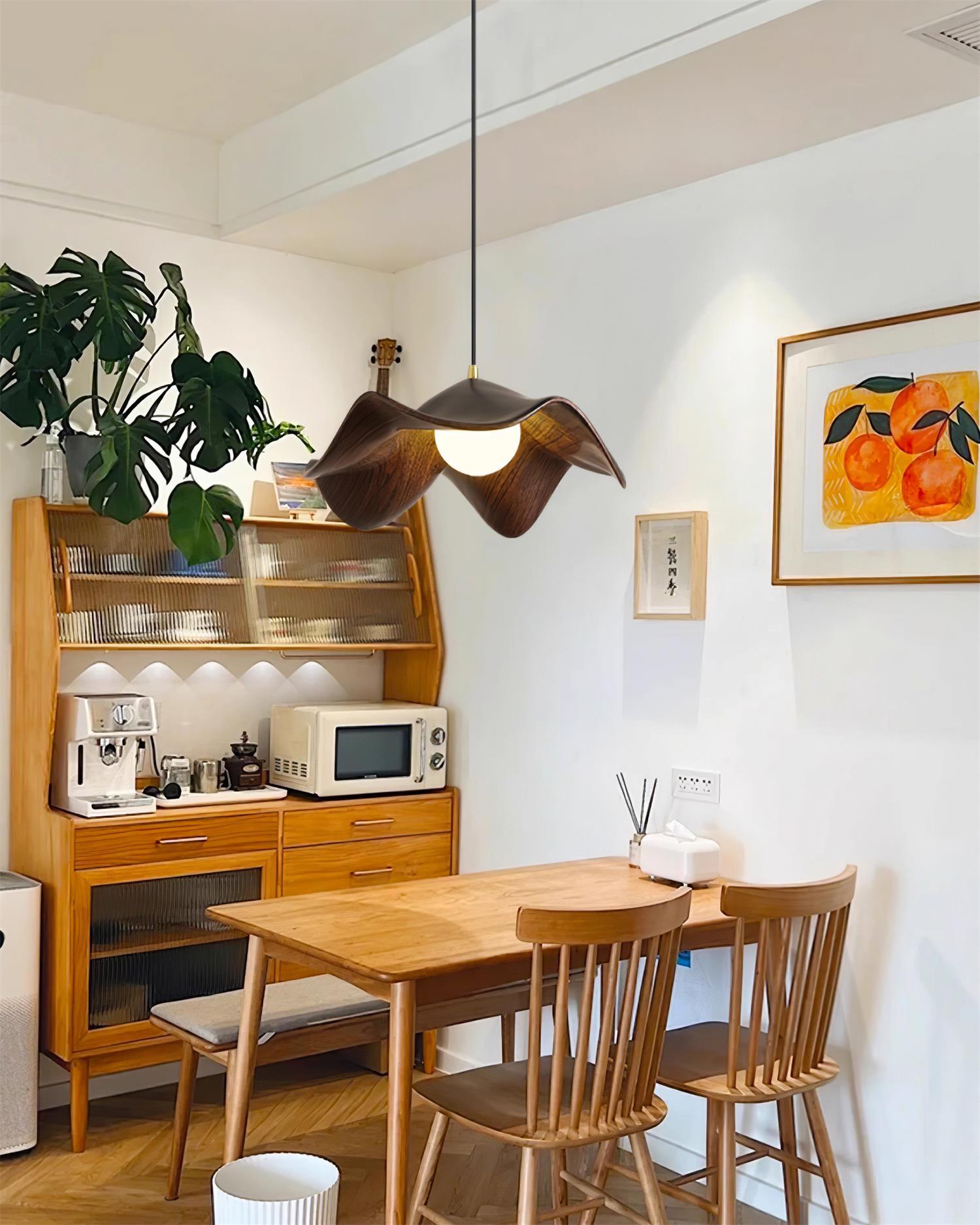 Pendant Lamp Resin Shade in White and Walnut for Living and Dining Room - Letslighting