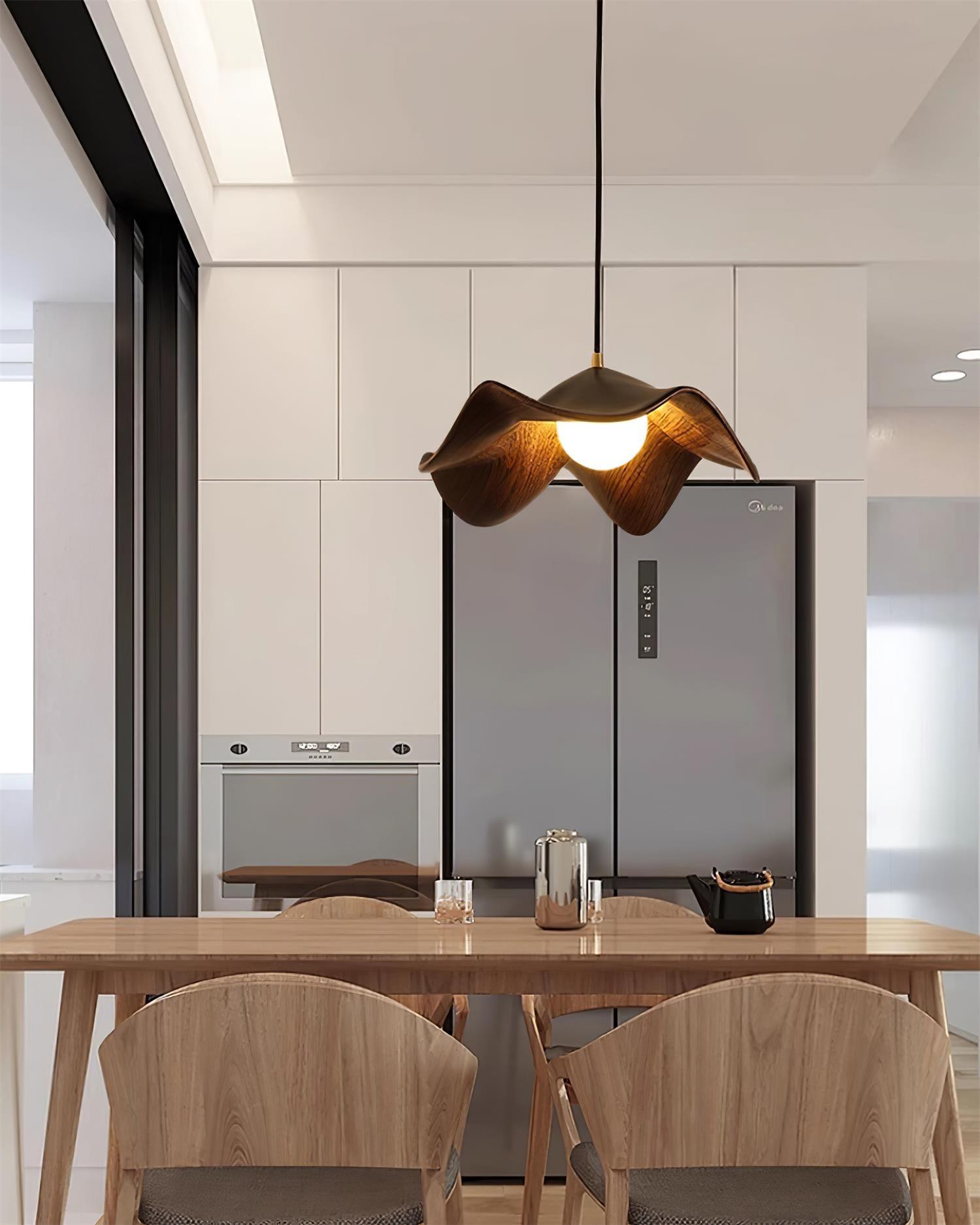 Pendant Lamp Resin Shade in White and Walnut for Living and Dining Room - Letslighting