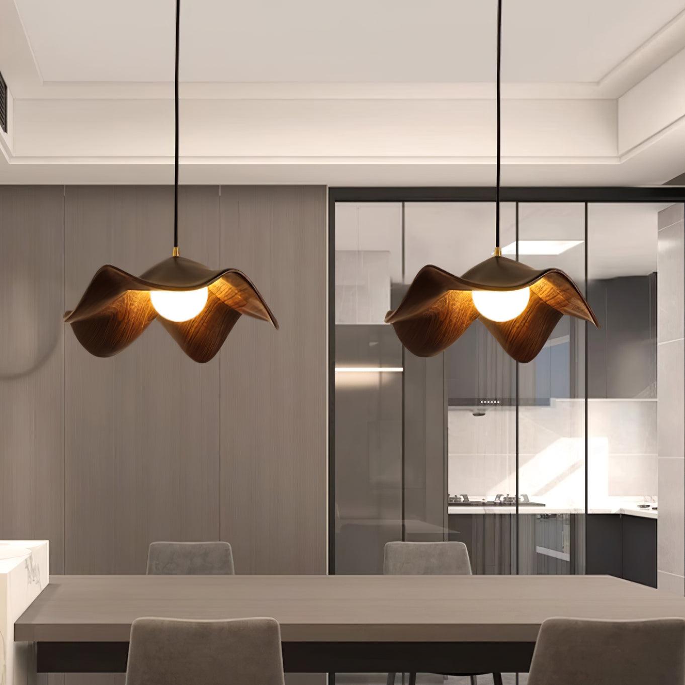 Pendant Lamp Resin Shade in White and Walnut for Living and Dining Room - Letslighting